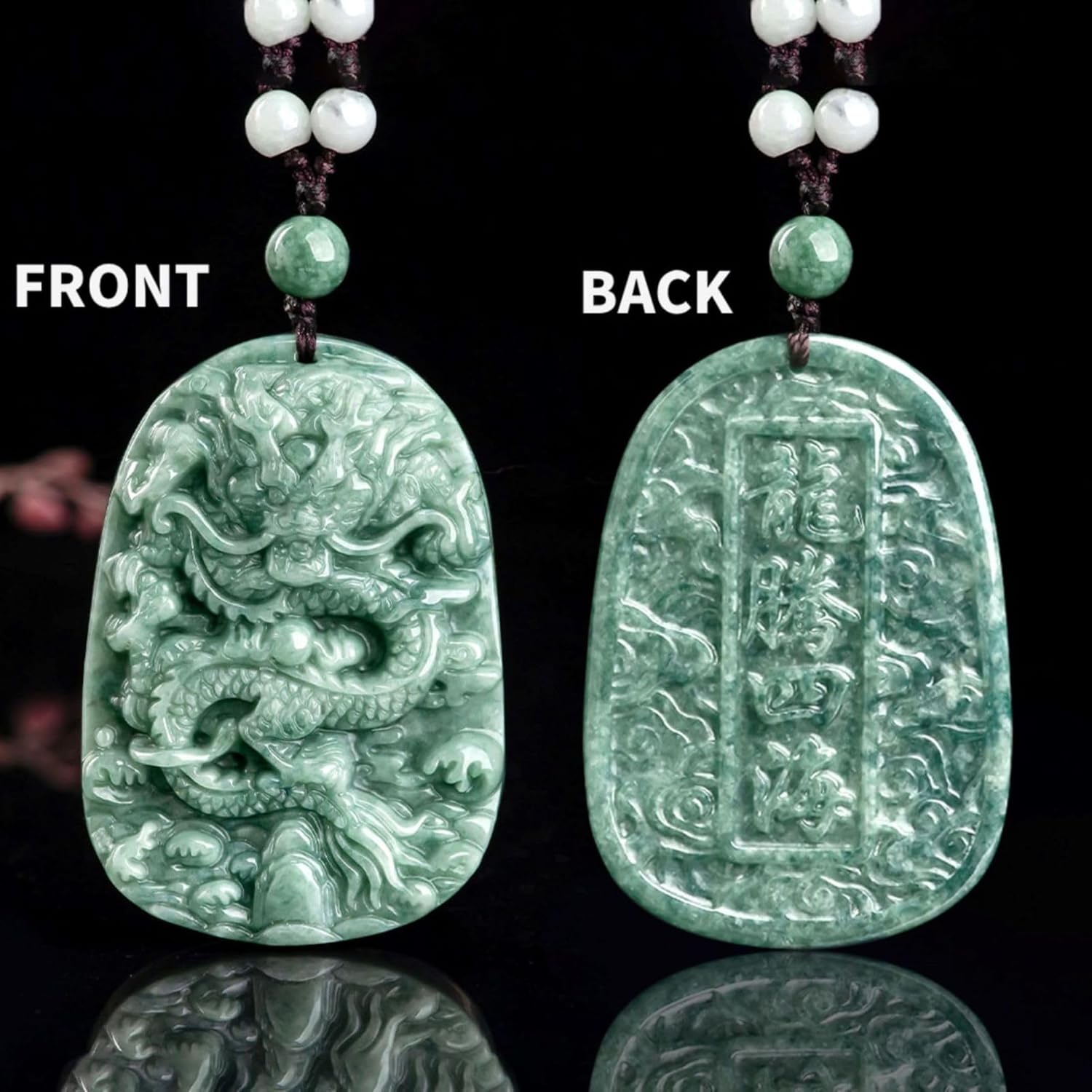 Natural Jade Dragon Pendant Necklace Grade A Untreated Burmese Jadeite Certified Hand carved Double-sided Delicate Carving Green Amulet for Men and Women - Image 3