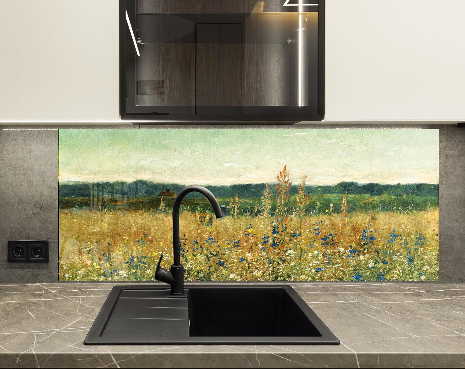 Myphotostation.com 27.5Wx20H'' Tempered Glass Stove Backsplash Kitchen Tile Decor Stove Back Cover Glass Splashback Tile for Stove Top Cover Toughened Glass Cooker Protector 46