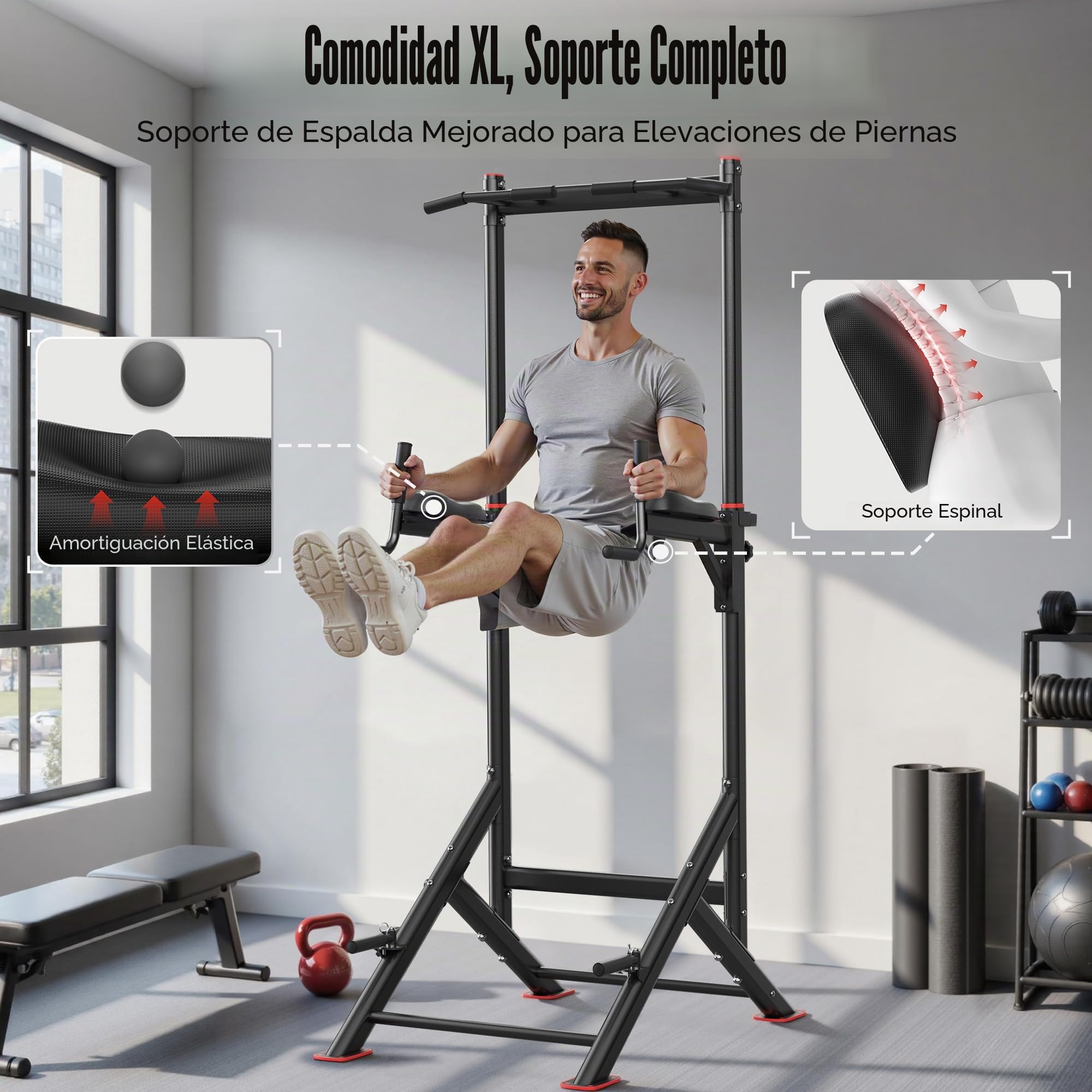 Sportsroyals Power Tower, Estación de Paralelas, Barra para Dominadas para el Equipo de Entrenamiento de Fuerza en el Gimnasio en Casa, 204 kg