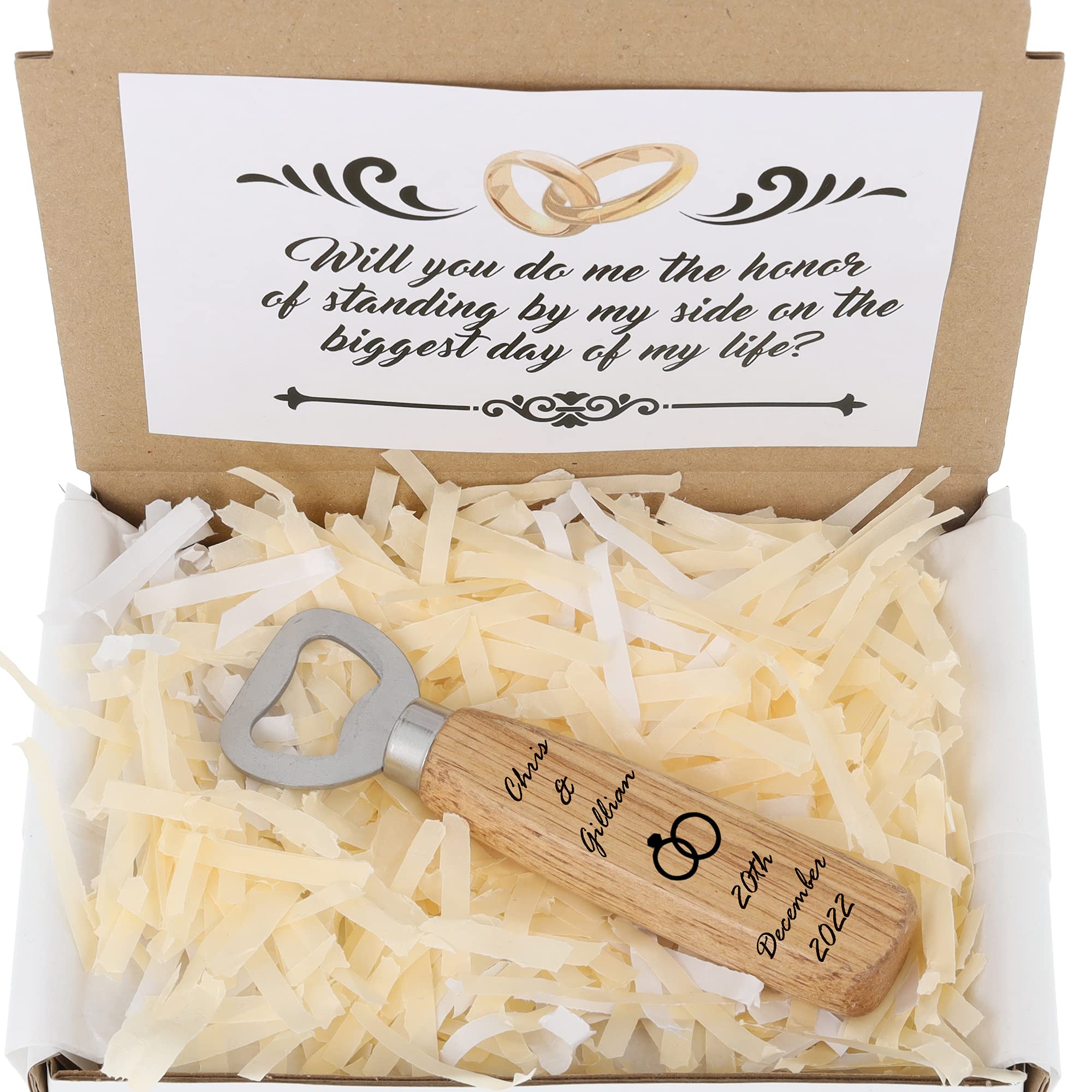 Personalised Special Day Engraved Wooden Bottle Opener Groomsman Gift Bridesmaid Gift Wedding Party Favour Gift for Him or Her Personalised Wedding Party Proposal Gift Wooden Handle Bottle Opener
