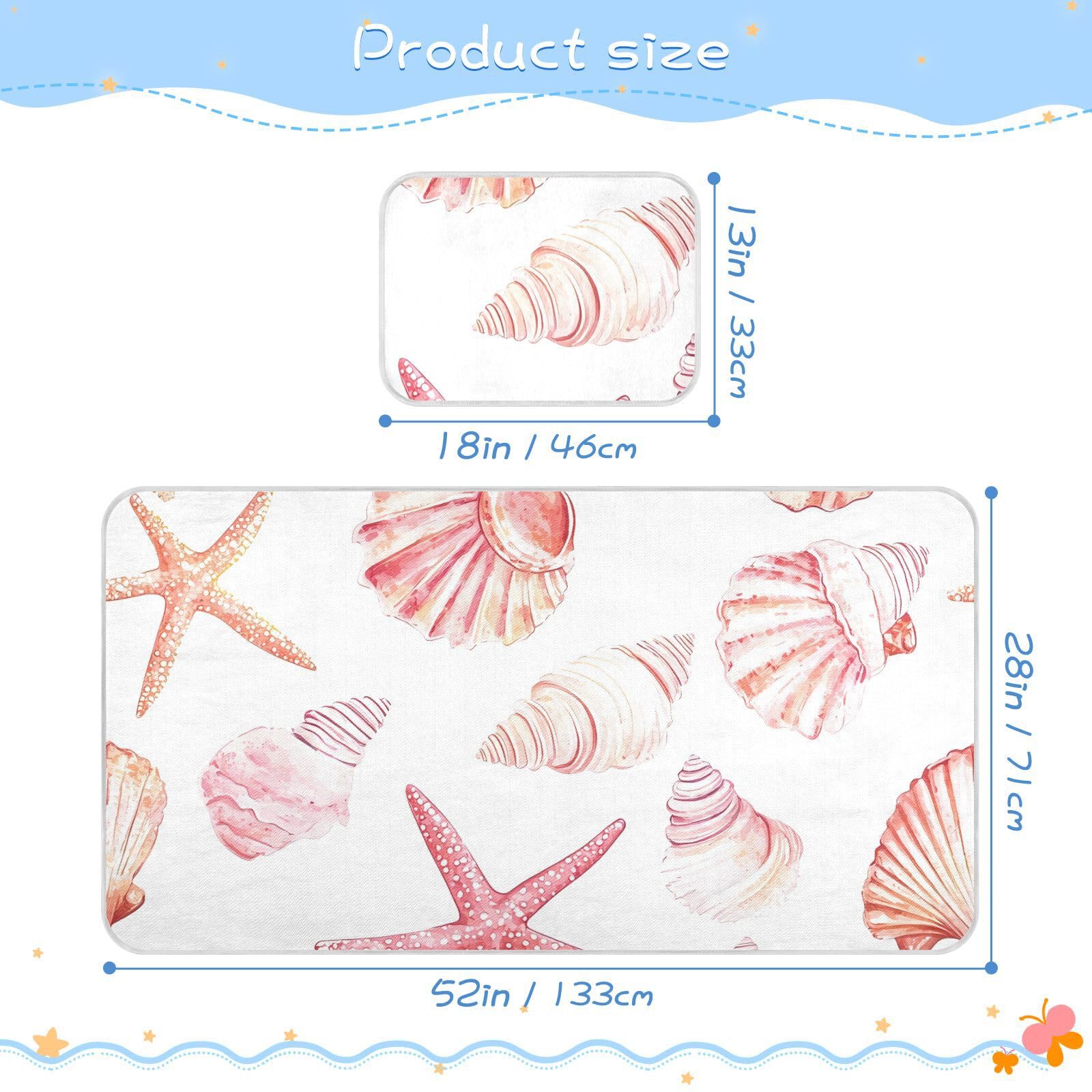 Bolaz Summer Sleeping Bed Pad, Starfish Shell Pattern Cooling Mattress Set Breathable Bed Mat Ice Silk Mat + Pillow Cover for Toddler Boys Girls