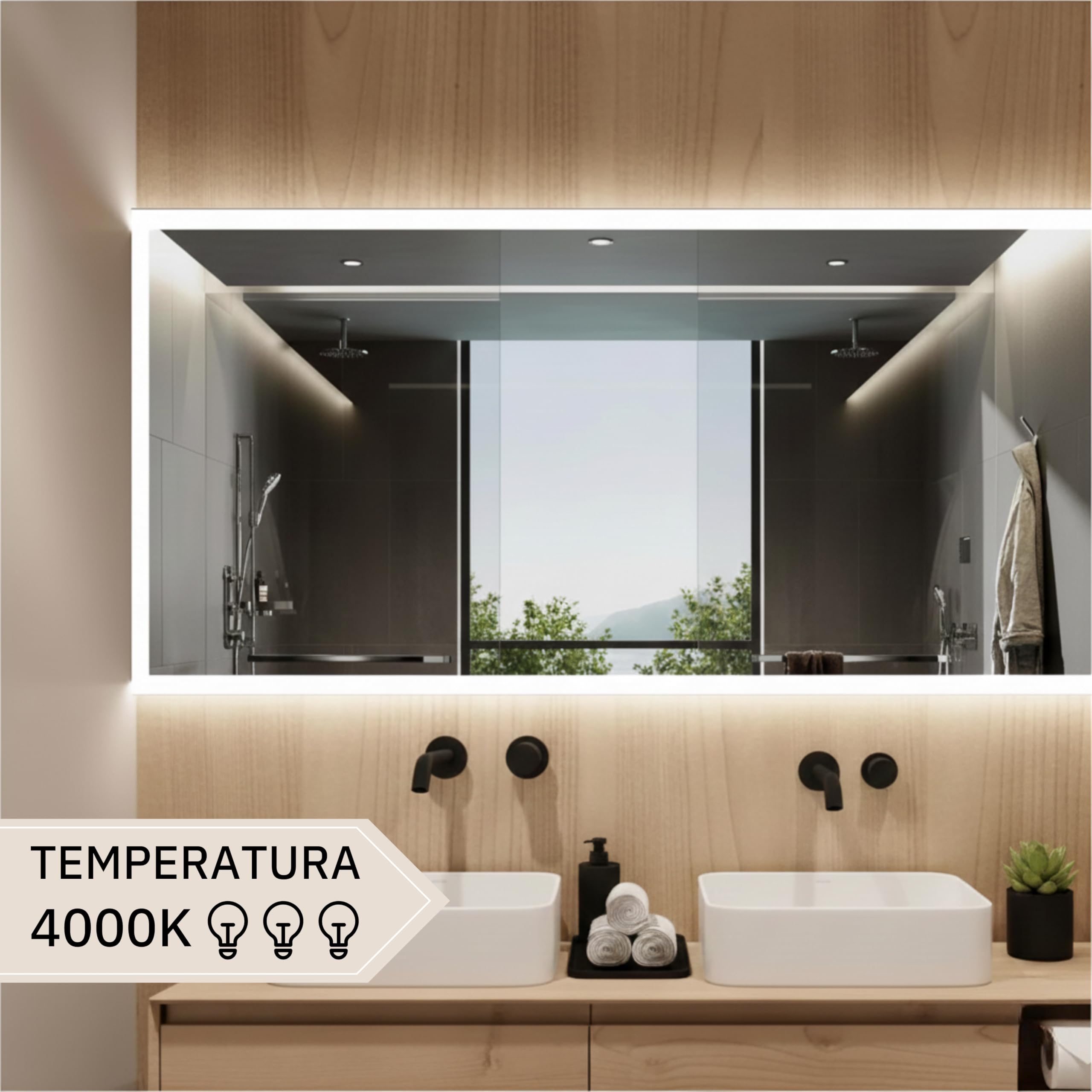 STYLE GLASS Specchiera bagno Luce LED 4000K, LUNA 120x60 cm Specchio Grande da Parete Luce Naturale, Moderno,Made In Italy