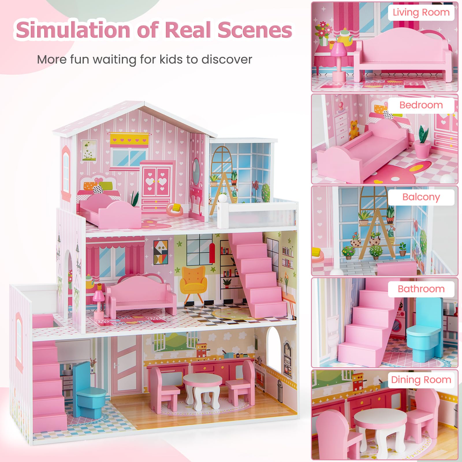 Melody Jane Casa delle Bambole Mobile Nursery in Miniatura Baby's Legno Bianco Seggiolone Alto Sedia