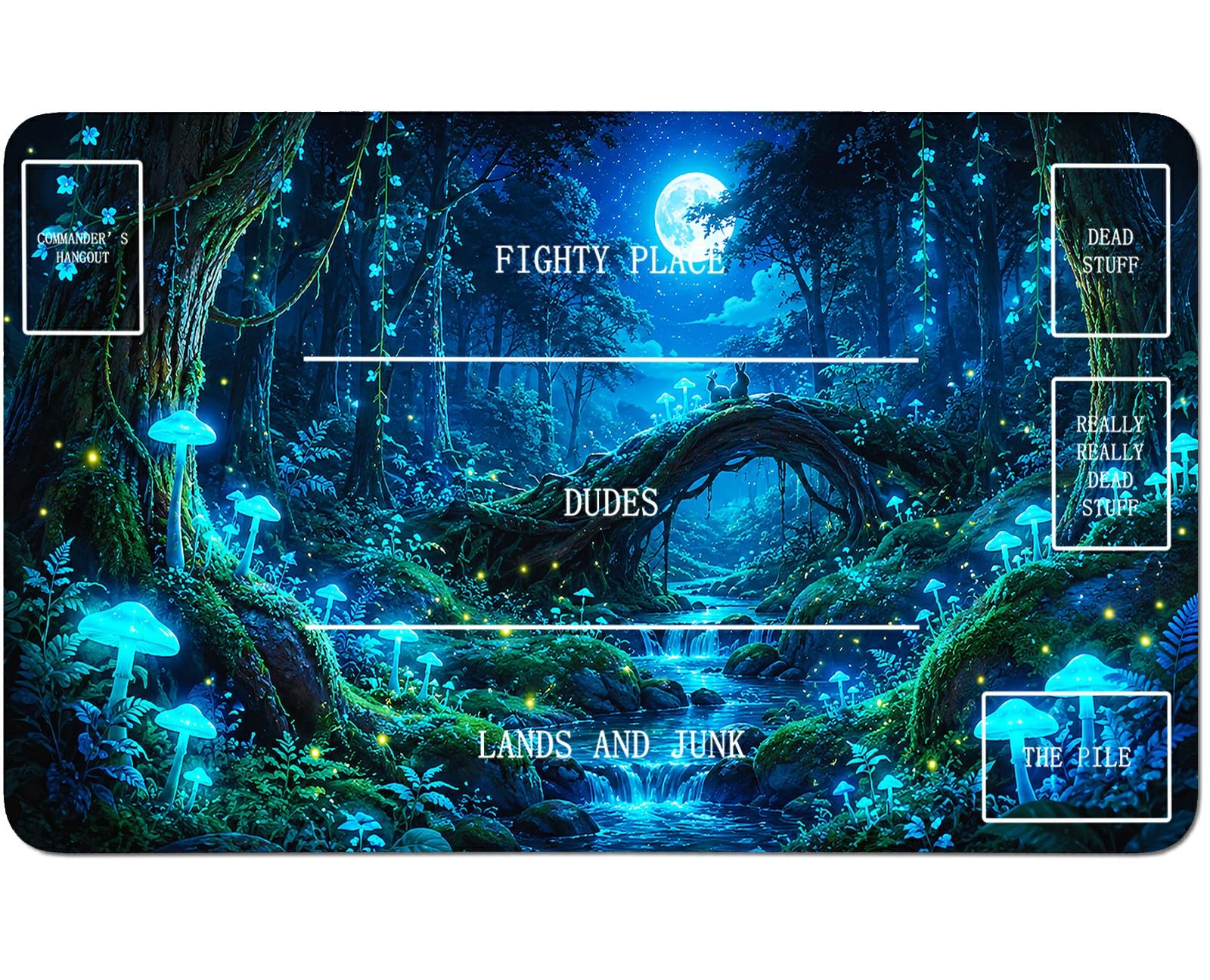 RWUTYTIUL Green Forest Dream for TCG Playmat 24 X 14 Inch with Play Zones, Stitched Card Game Mat for Commander Board MTG RPG CCG Desktop Tablet Mouse Pad for Enthusiasts Playing Accessories