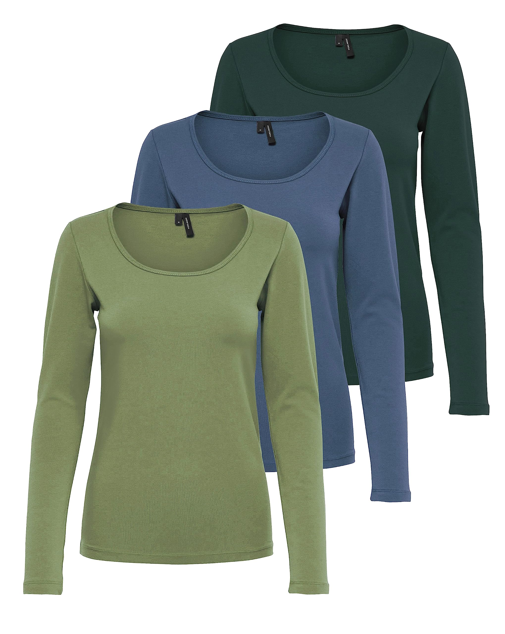 VERO MODA Damen VMMAXI My LS Soft UNECK NOOS 3-Pack, Oil Green/Green Gables & Chine, S