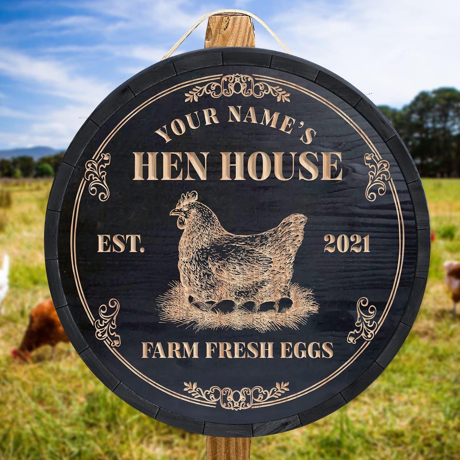 Custom Vintage Chicken Coop Hen House Wood Sign Wall Door Plaque, Fluffy But Hut, Funny Chicken Kitchen Chick Inn Farmhouse Farm Sign, Large Chicken House Outdoor Outside Decor (02)