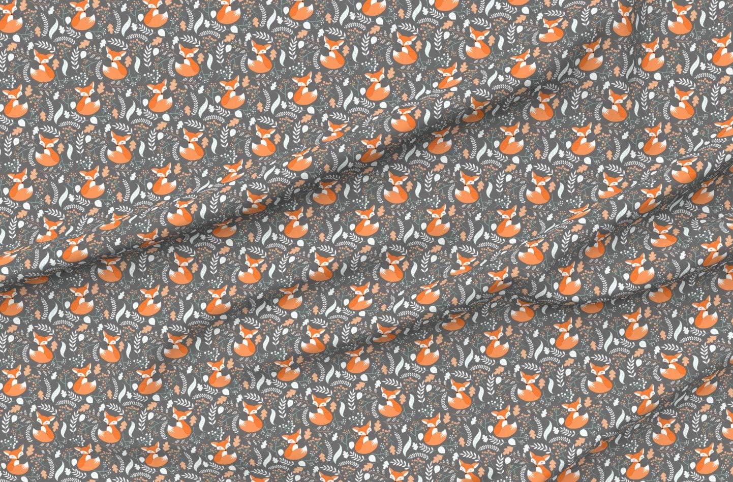 Spoonflower Fabric - Fox Foxes Gray Stone Nursery Woodland Animals Kids Childrens Animal Printed on Organic Cotton Sateen Fabric by The Yard - Sewing Quilting Apparel Home Decor