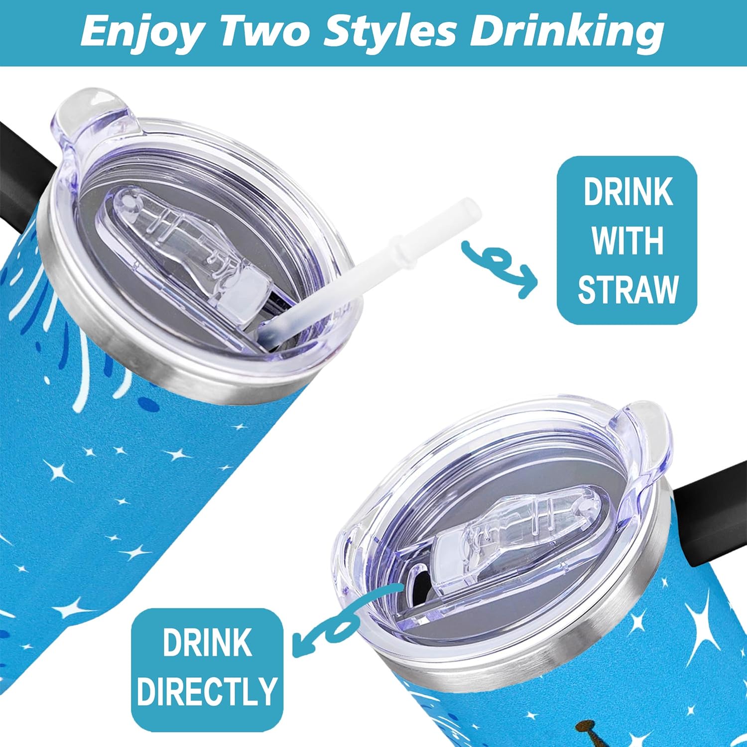 Cartoon Castle Tumbler 40 Oz With Lid and Straw Stainless Steel Insulated with Handle Blue Firework Travel Coffee Mug - Birthday,Christmas Gift - Image 3