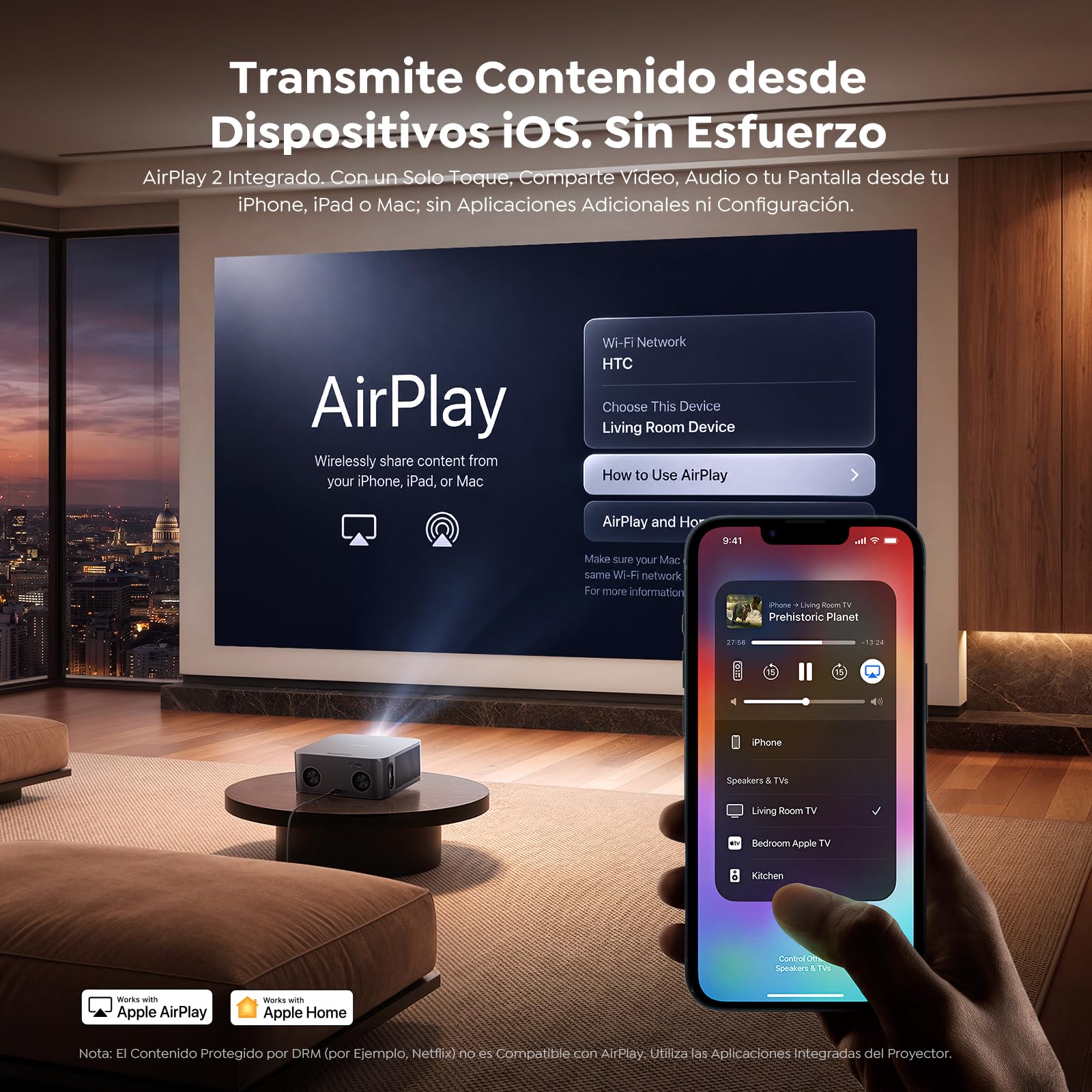 Proyector 4K【Alto Brillo 2000ANSI/VIDAA SO más rápido/40W Dolby Audio】Proyector Netflix Incluido TV en Directo, FHD1080P, HDR10, Auto Focus/Keystone, Control por Voz, BT5.4, para Exterior/Cine en Casa