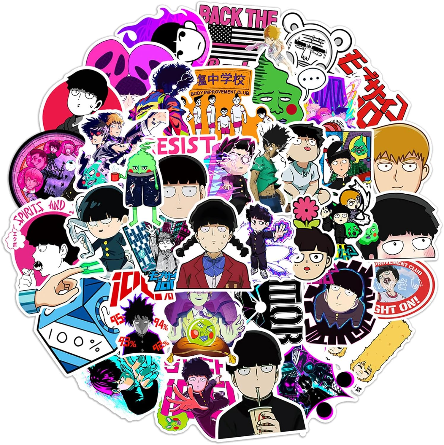 50PCS Mob Psycho 100 Stickers for Kids Teens Girls Adult, Waterproof Vinyl Movie Decal for Water Bottle Skateboard Guitar Travel Case Bike Laptop,Car Bumper,Luggage,Phone (k) - Image 5
