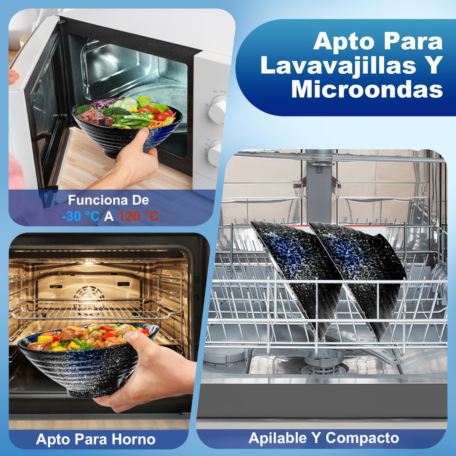 8 Pulgadas Grandes Juego De 2 Tazones De Cerámica Para Ramen De(9 Piezas) - Para Lavavajillas Tazones De Porcelana Para Ensaladas Fideos Cereales Con Recetas Palillos Tenedores Y Cucharas Para Apto
