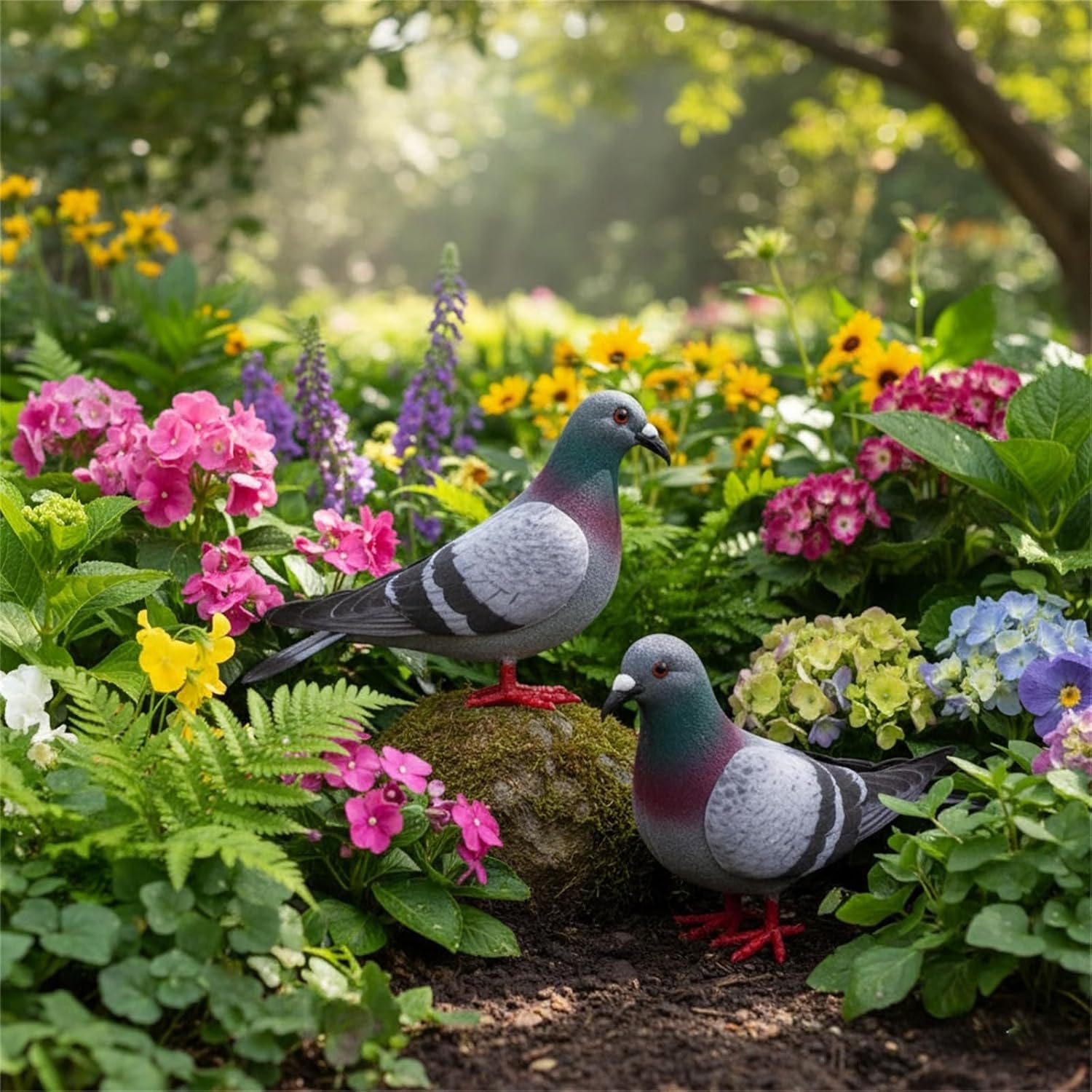 LOGOFUN 2 Pcs Realistic Foam Pigeon Artificial Pigeon Figurine Fake Dove Model for Home Garden Lawn Backyard Decoration
