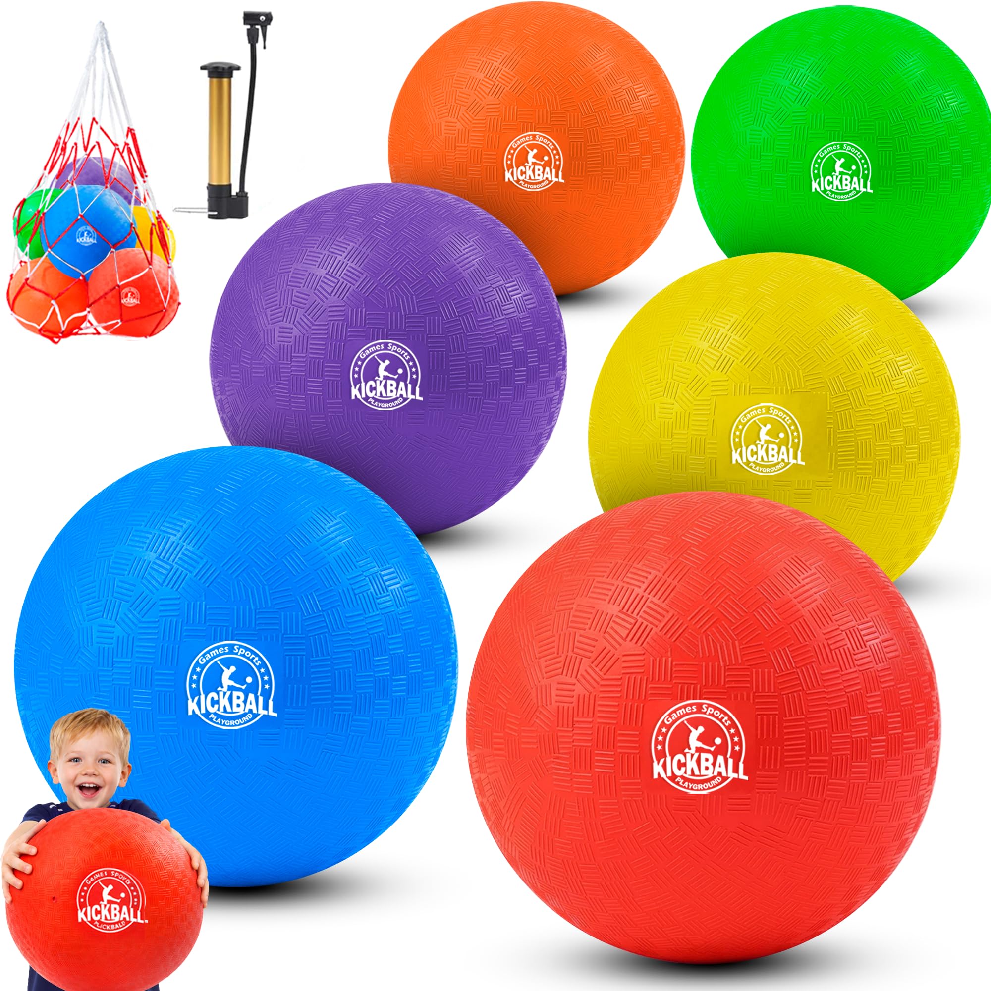 Palline da gioco per kickball da 25,4 cm, confezione da 6 o 12, per bambini e adulti, per giochi scolastici all'aperto e al chiuso, con pompa a mano e borsa per riporre oggetti