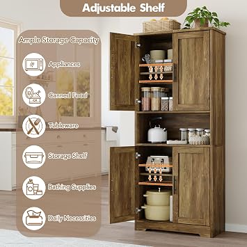 IDEALHOUSE Kitchen Pantry Cabinet, 70in Tall Storage Cabinet with Doors and Adjustable Shelves, Freestanding Cupboard for Living Room, Dining Room, Bathroom