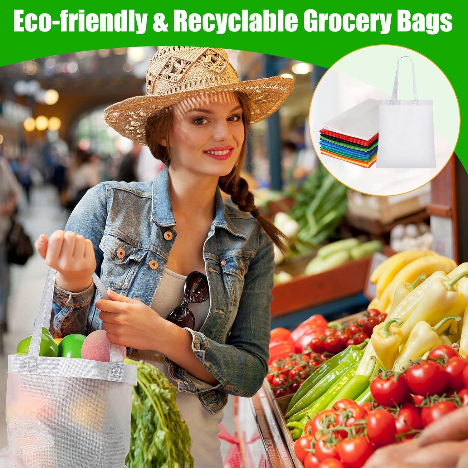 Jexine 50 Pack Non Woven Bags with Handles 13 x 15 Inch Reusable Tote Bulk Grocery Gift Bags for Shopping Birthday Party (Bright Color) - Image 5