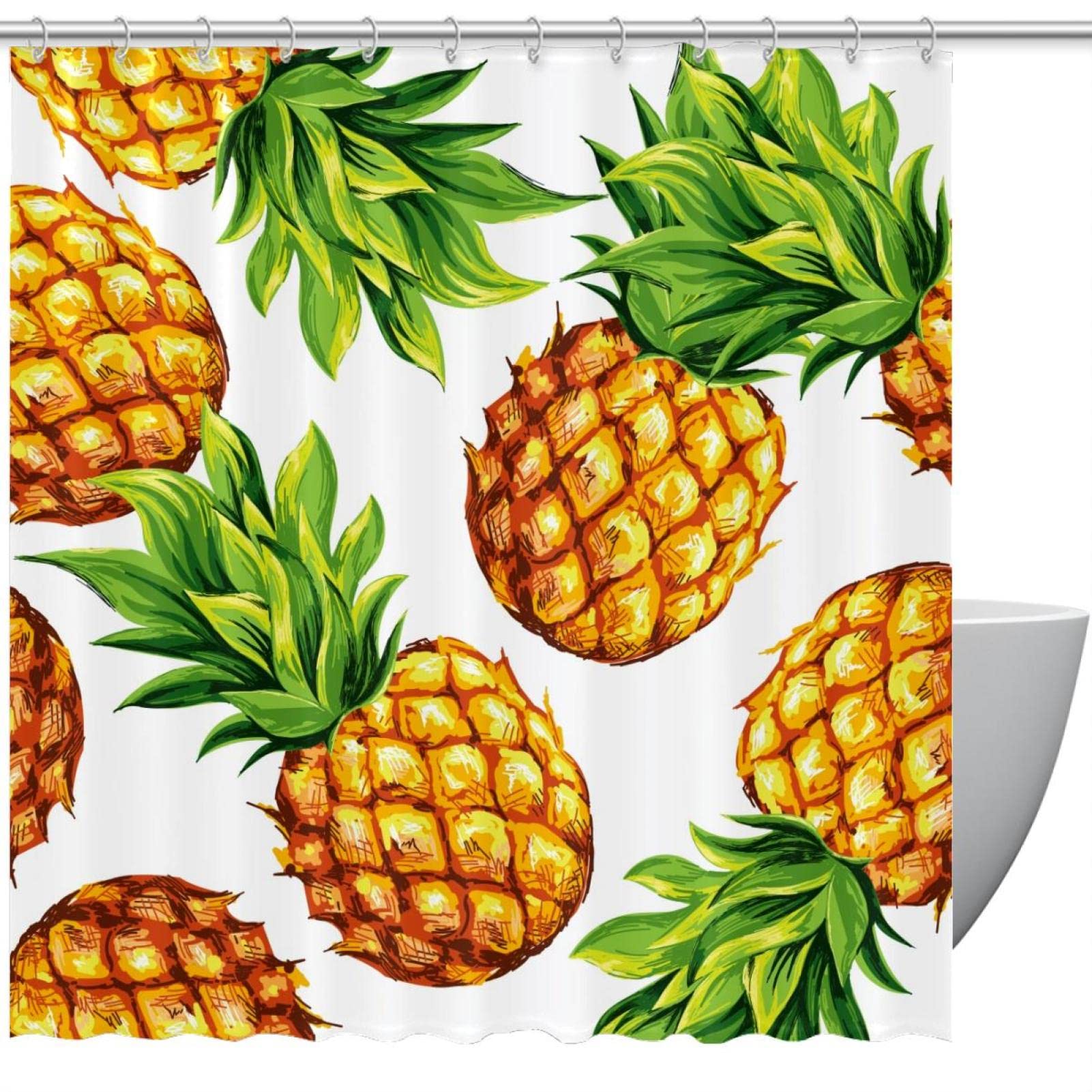 Rideau de douche ananas et feuilles vertes imperméable 183x183 cm