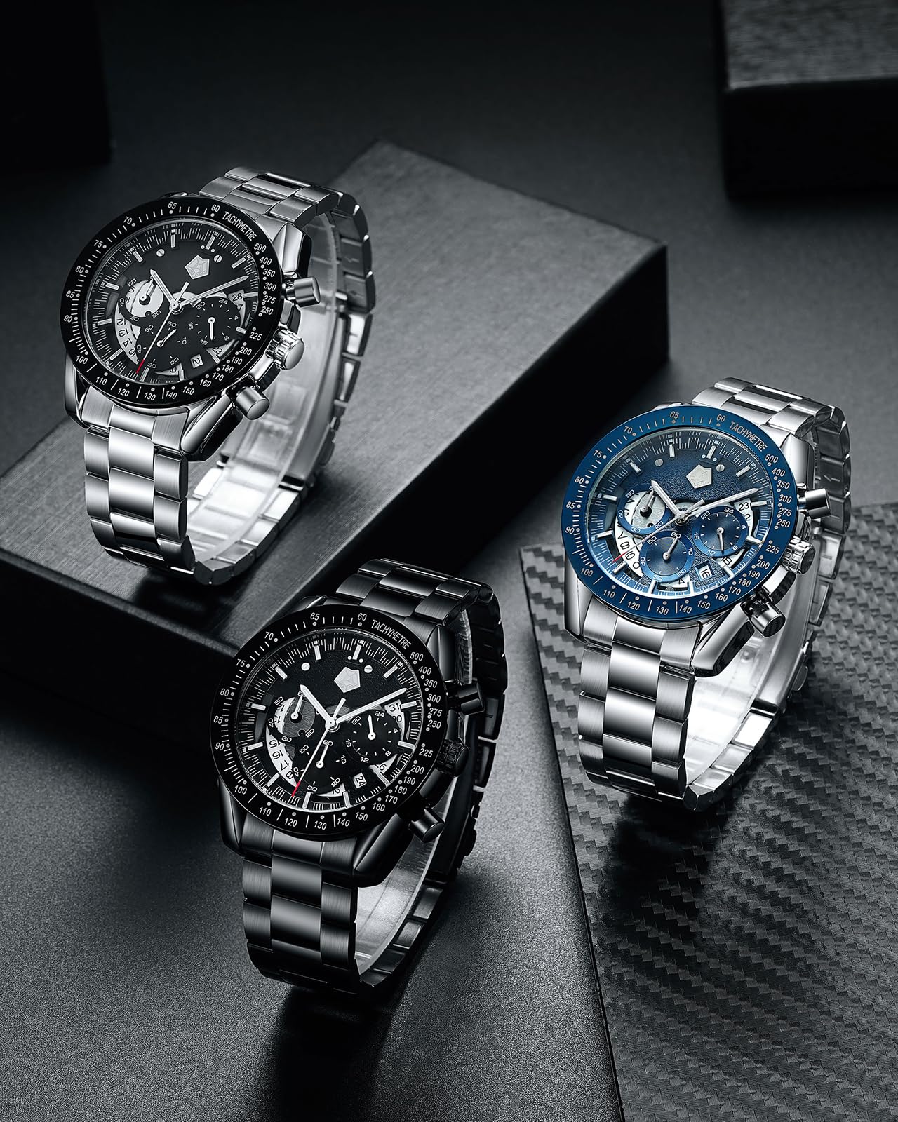 MEGALITH Armbanduhr Herren Edelstahl Herrenuhr Groß Uhren Herren Chronograph Analog Quarz Männer Uhr Kleid Wasserdicht 3ATM mit Kalender Business Casual