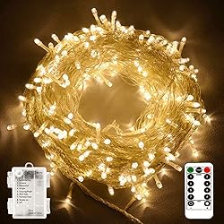 echosari String Lights Battery Powered, 33Ft 100 LED Fairy Lights Warm White Outdoor Fairy String Lights Lights with Remote Dimmable Timer 8 Modes for Wedding Party Garden Decoration