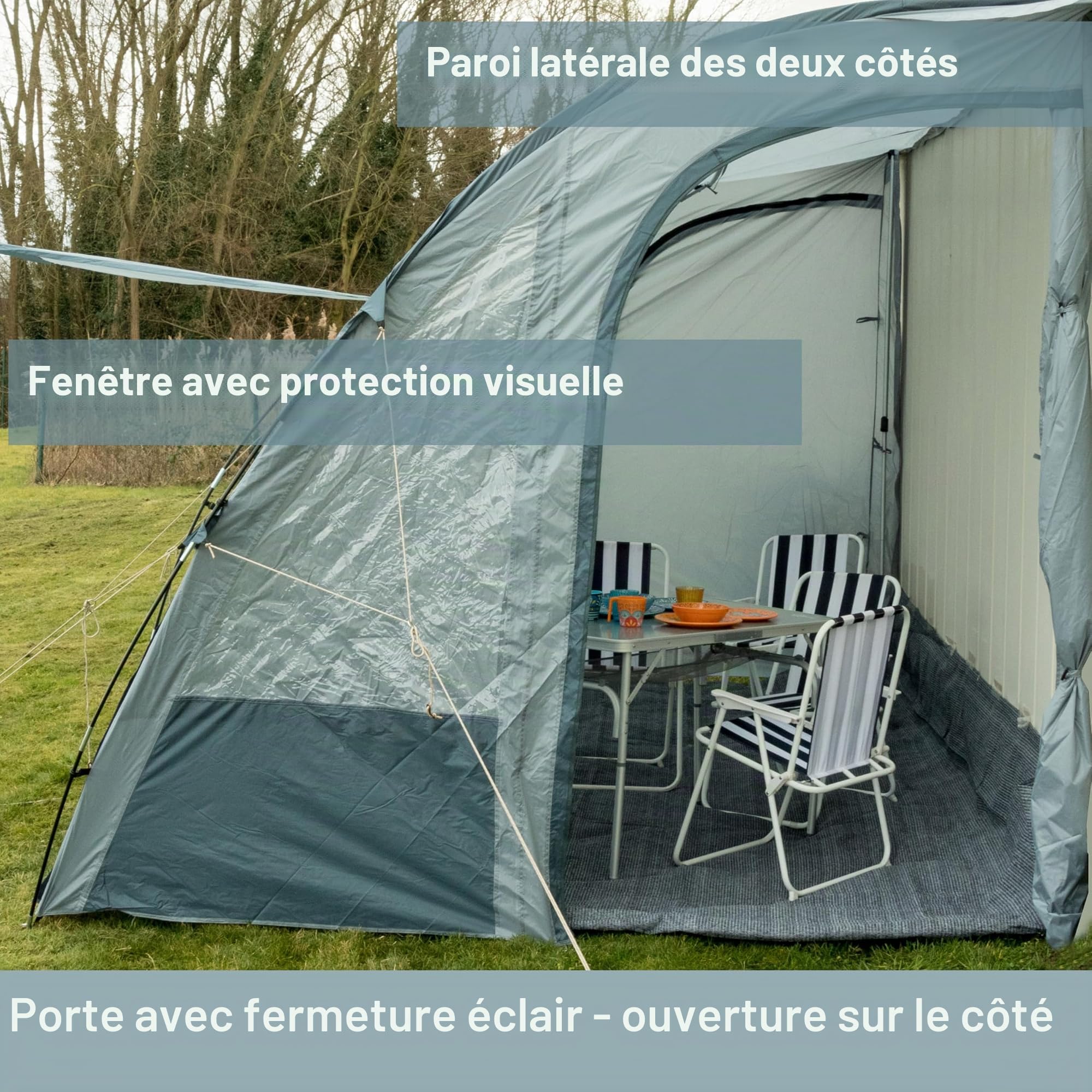 Auvent 390 x 260 x 245 cm pour caravane, camping-car, camping, fibre de verre et armature en aluminium, 5000 mm, étanche