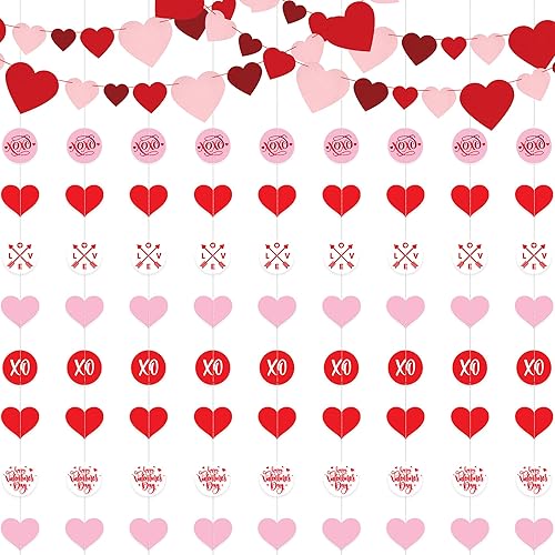 KatchOn, Guirnalda de fieltro para el día de San Valentín, sin bricolaje, 3 cuerdas, guirnalda de corazón XOXO para el día de San Valentín, paquete