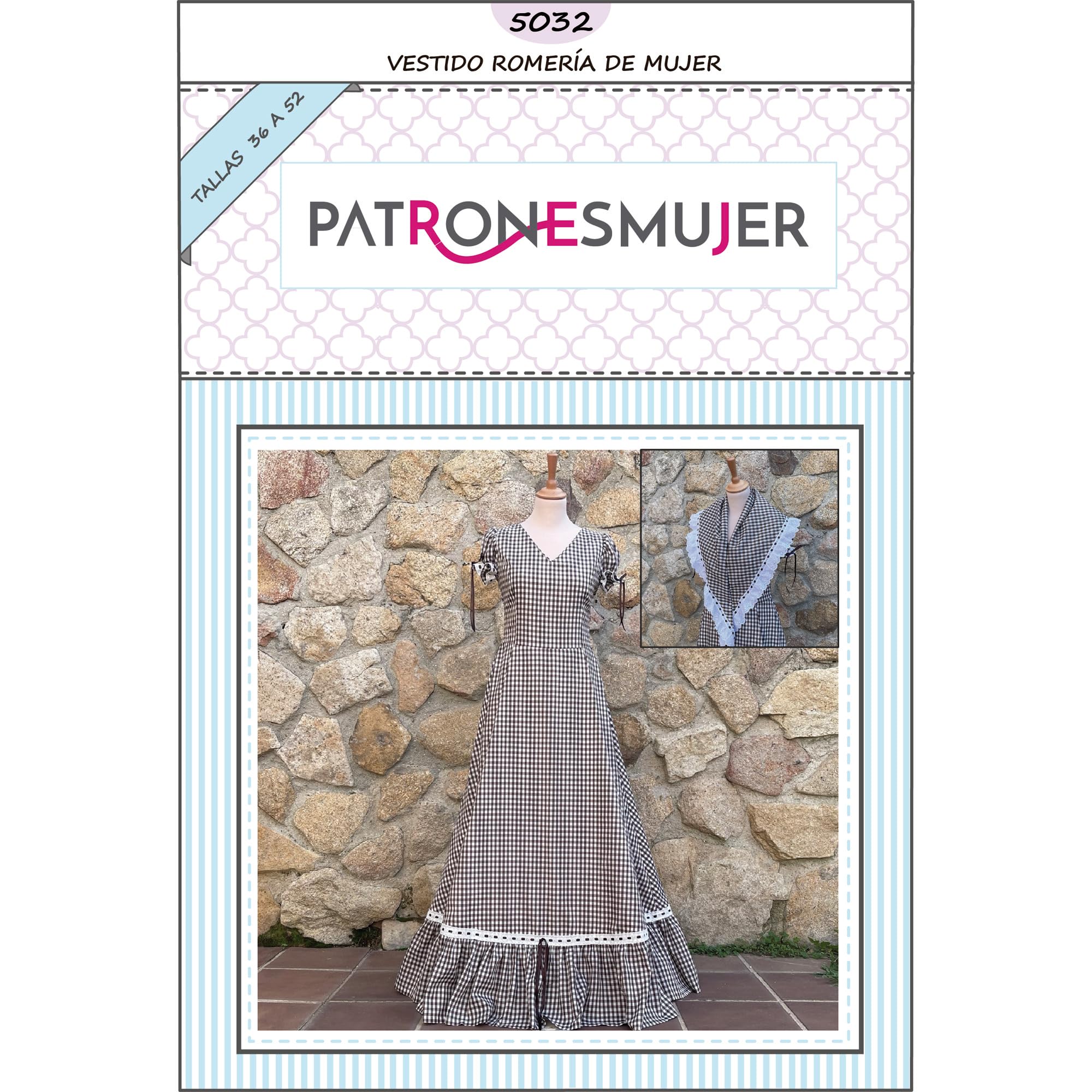 Patrón de Costura: Vestido Flamenco de Mujer para Romería - Tutorial en Vídeo y Patrón Multitalla en Papel (Tallas 36 a 52) para Hacerlo Tú Misma.