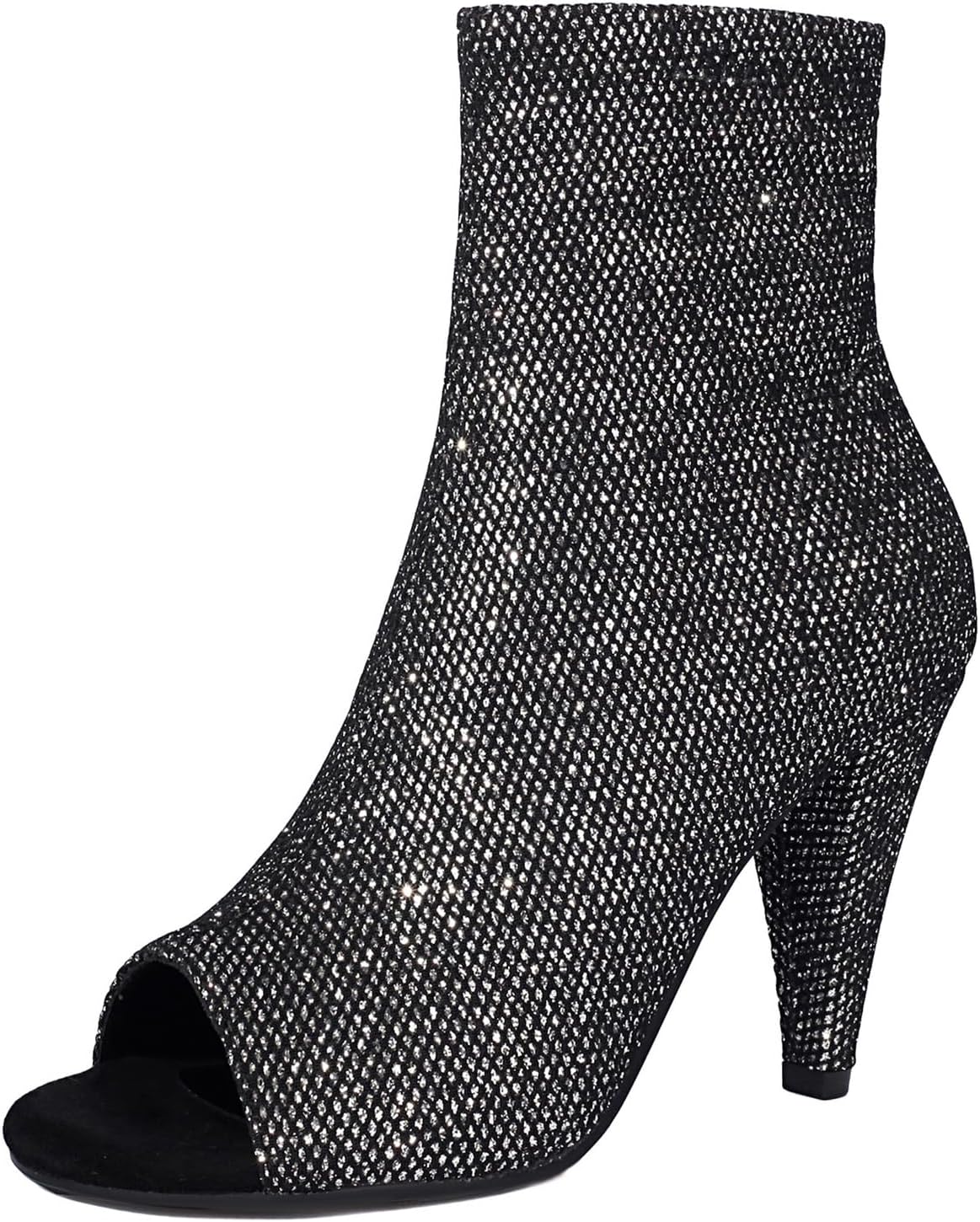 Women's Sequin Glitter Ankle Boots Block Heel Peep Toe Style Fashion Booties for Night Out & Street Style Side Zip High Heel Shiny Texture
