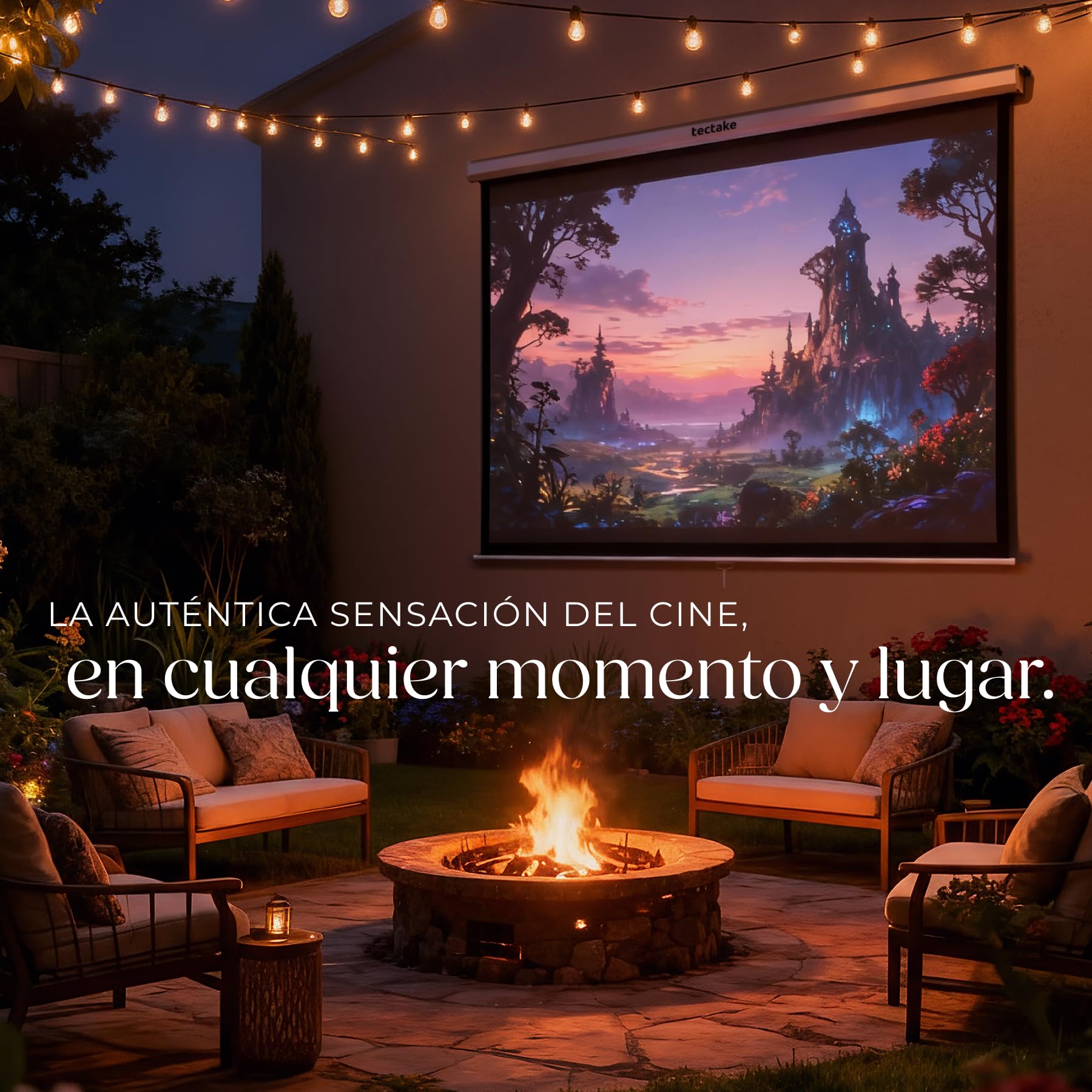 tectake® Pantalla Proyector Enrollable y Retráctil, Montaje en Pared y Techo, Formatos 1:1, 4:3y 16:9, Optimizado para HDTV y 3D, Factor de Ganancia 1,0, Proyector Pantalla - 203 x 203 cm 110"
