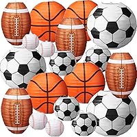Honoson 16pcs Multi-Size Sports Paper Lanterns - Soccer Football Basketball Baseball Hanging Party Decor for Birthdays Events Classrooms