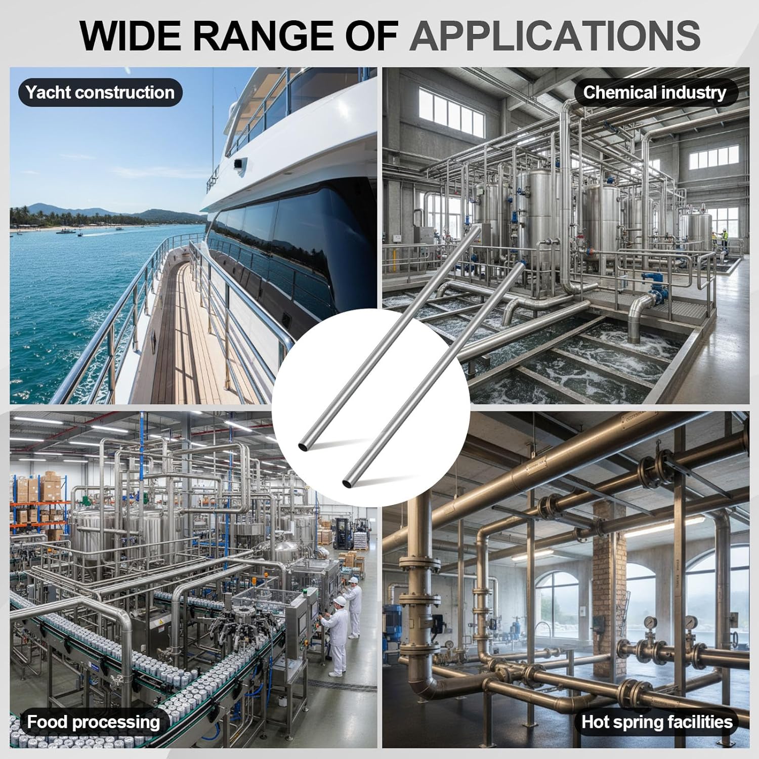 Hicarer 2 Pack 316 Stainless Steel Tubing, 1" Od (0.98"/25mm), 16 Gauge (1.5mm Wall), Round Metal Tube Industrial Metal Tubing for Home Furnishing, Machinery, Weldable/DIY Fabrication(24 Inch)