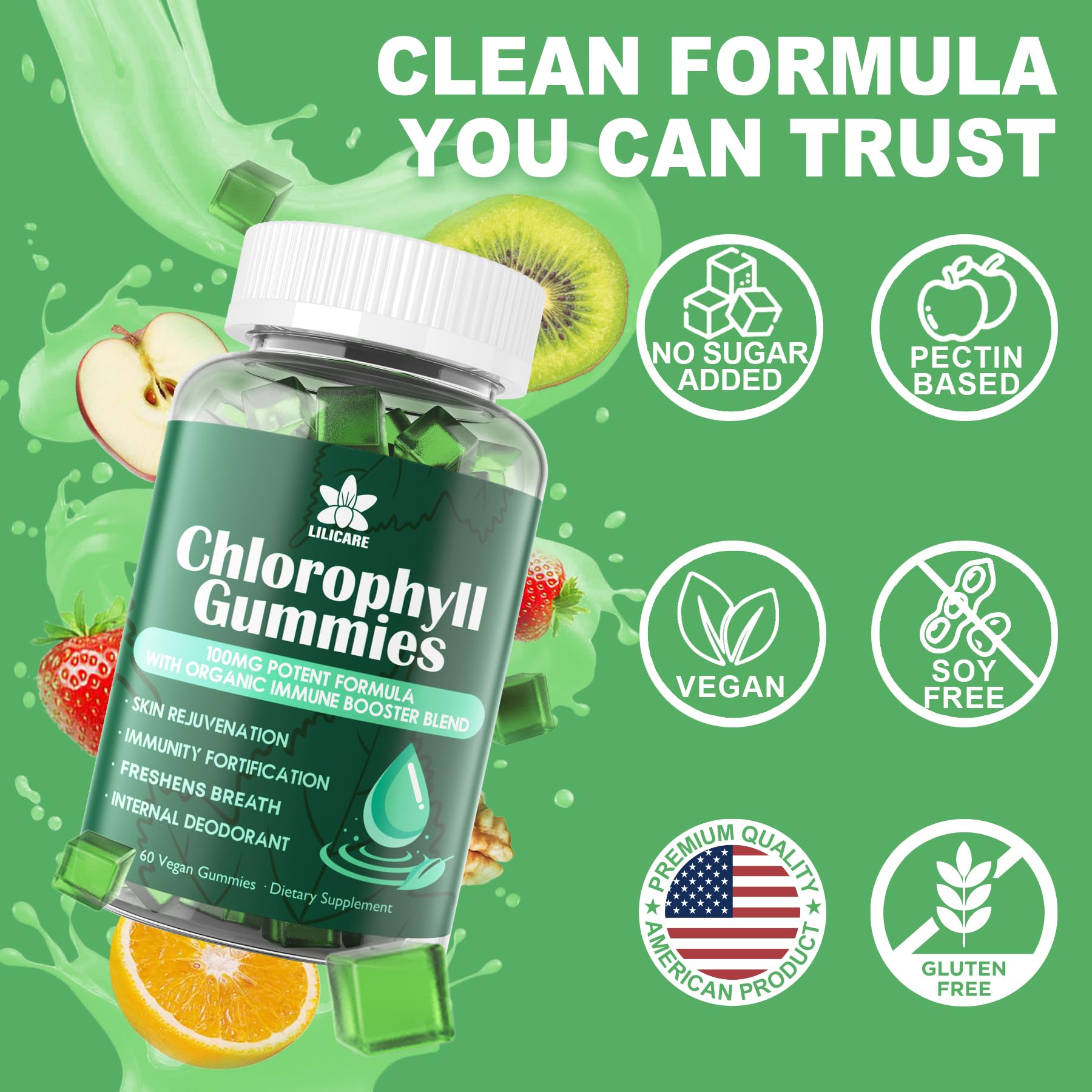 Chlorophyll Gummies for Women Men, Super Green w/ Sea Moss,Elderberry,60Cts — Amazon image 7