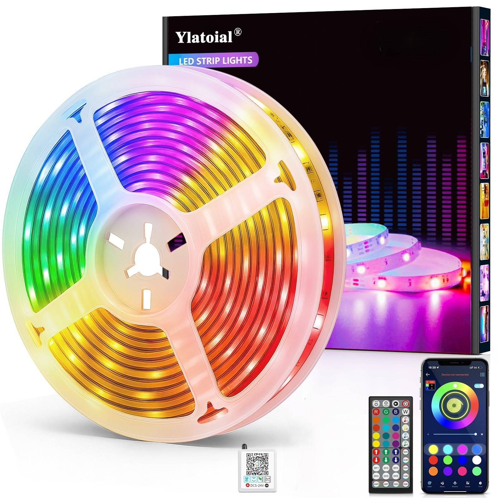 Ylatoial Rgb Led Lights 10M, Led Strip Light With Smart App Control Remote, Music Sync Colour Changing Cuttable Led Tape Lights For Home, Bedroom, Kitchen Cabinet Decor, Gaming Setup