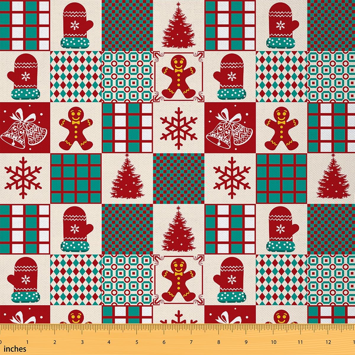 Loussiesd Christmas Fabric by The Yard, Geometric Plaid Gingerbread Man Upholstery Fabric for Chairs, Christmas Tree Snowflake Exotic Ethnic Style Decora Waterproof Outdoor, 10 Yards (L920*W150cm) — image 1