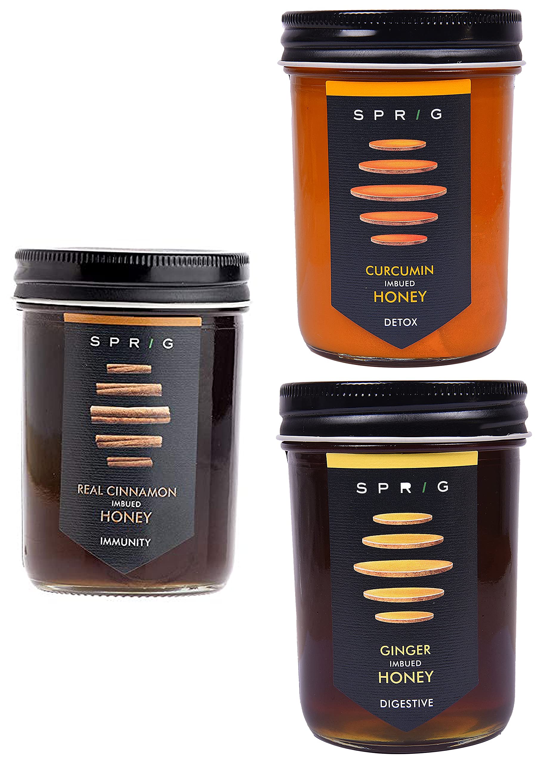 Sprig Gourmet Honeys | Real Honey infused with Sri Lankan Cinnamon, Fresh Curcumin and Ginger | Immunity Boosting | Helps in Weigh Loss | Rich in Anti-oxidants | Pack of 3