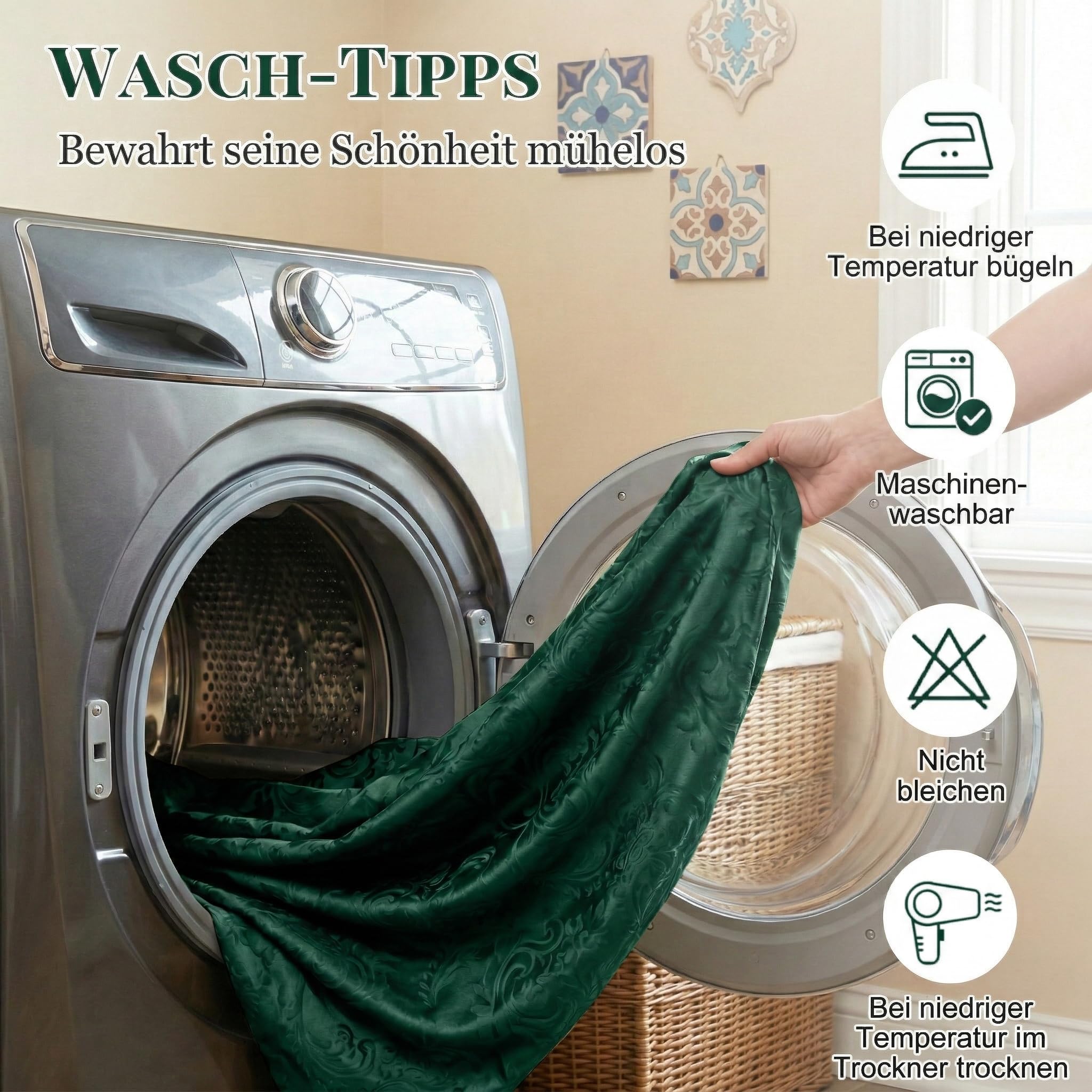 Samtvorhang Kräuselband Blumen Muster 2er Set, H260xB132CM, Luxus Verdunkelung Samt Multifunktionsband Thermovorhang Kälteschutz für Wohnzimmer & Schlafzimmer, 260gsm Velvet Gardinen(Tuscany Green)
