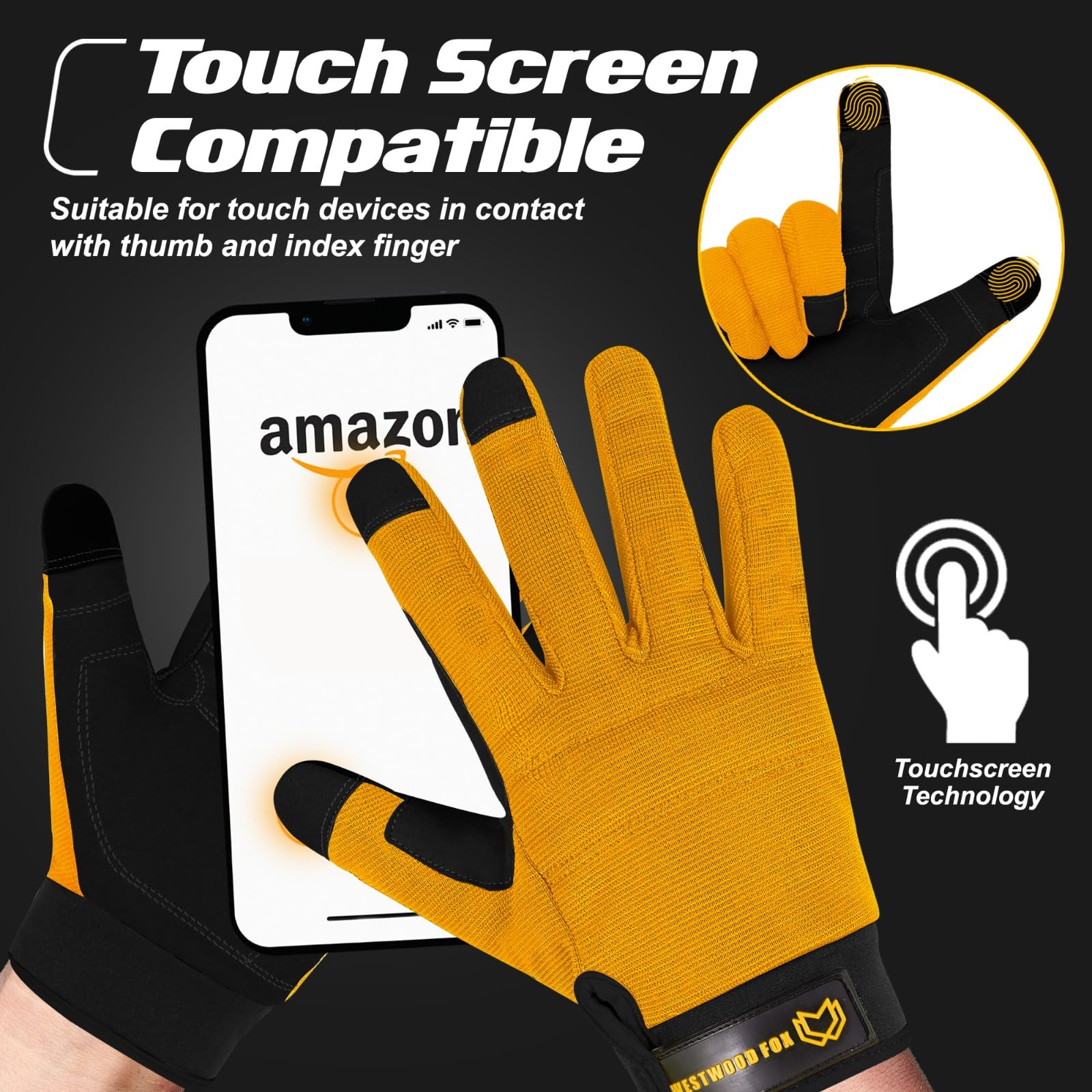 WESTWOOD FOX Safety Work Gloves Heavy Duty Gardening Gloves for Men Thorn Proof Padded Palm Protection Touch Screen Breathable Builder Mechanic Working Multi-Functional (Yellow, Small) - Image 3