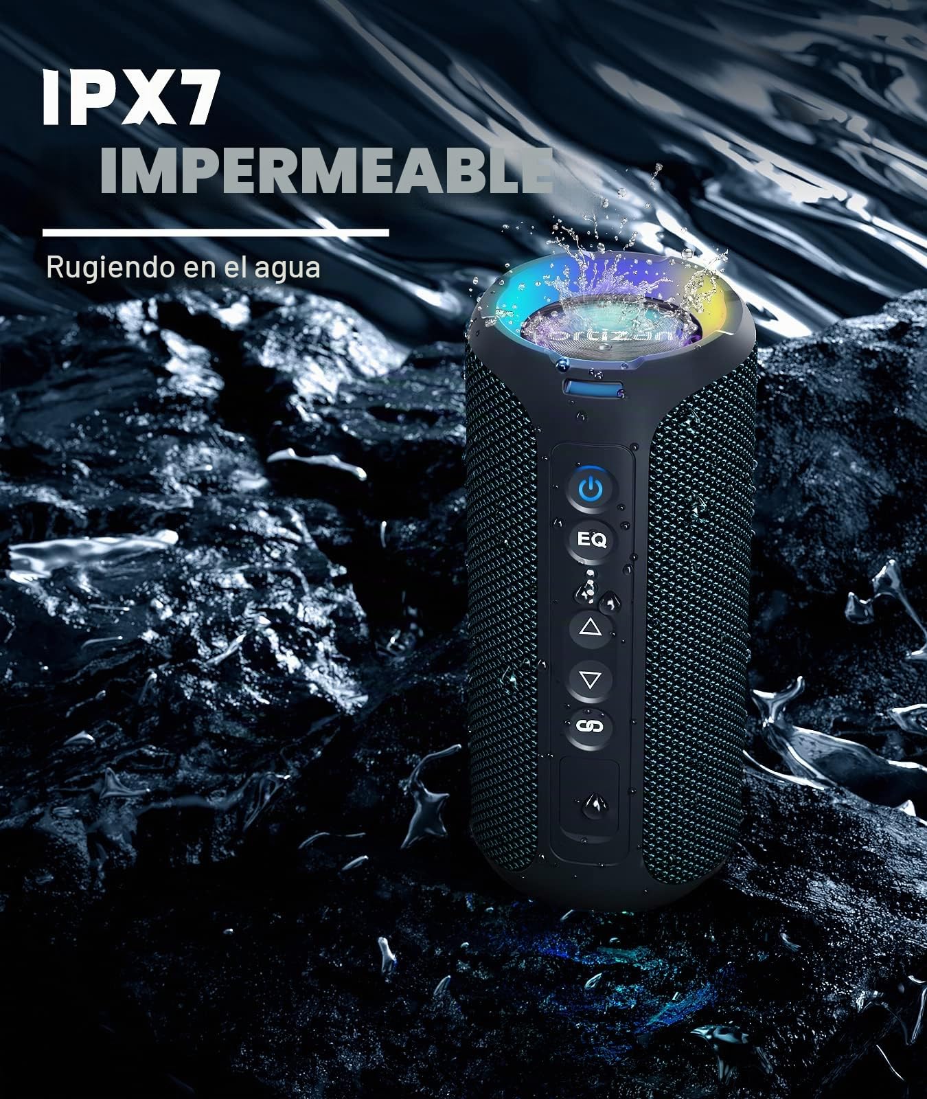 Ortizan 40W Altavoz Bluetooth Potente, 30h De Autonomía, Coluna Bluetooth Portátil, Luces LED, Estéreo, Resistencia al Agua IPX7, Graves Profundos, Compatible con Tarjeta TF y Entrada AUX