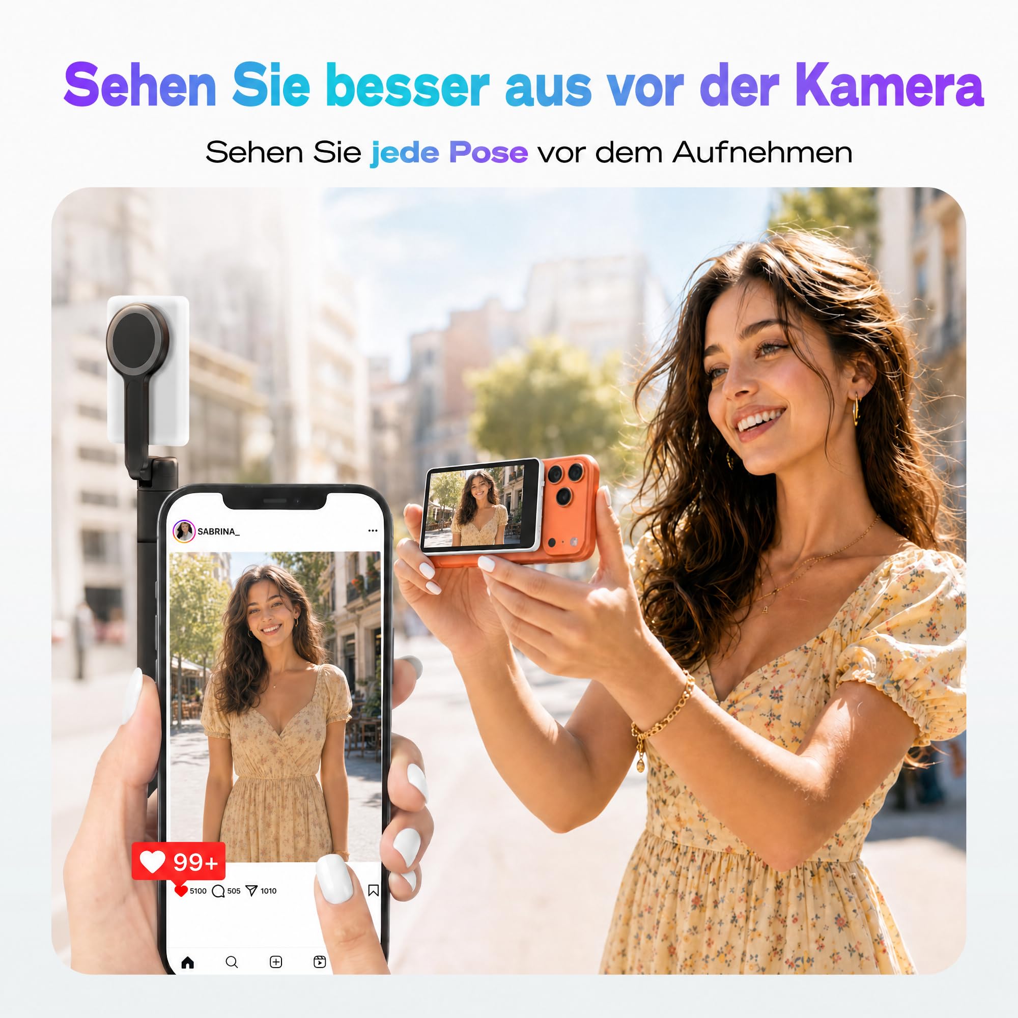 SYNCO XView Handy Selfie Monitor für iPhone 17, 3,97" Magnetischer Smartphone Vlog Bildschirm für Android Rückkamera Kabellos 50M, mit Lautsprecher für TikTok YouTube Livestream (Weiß)