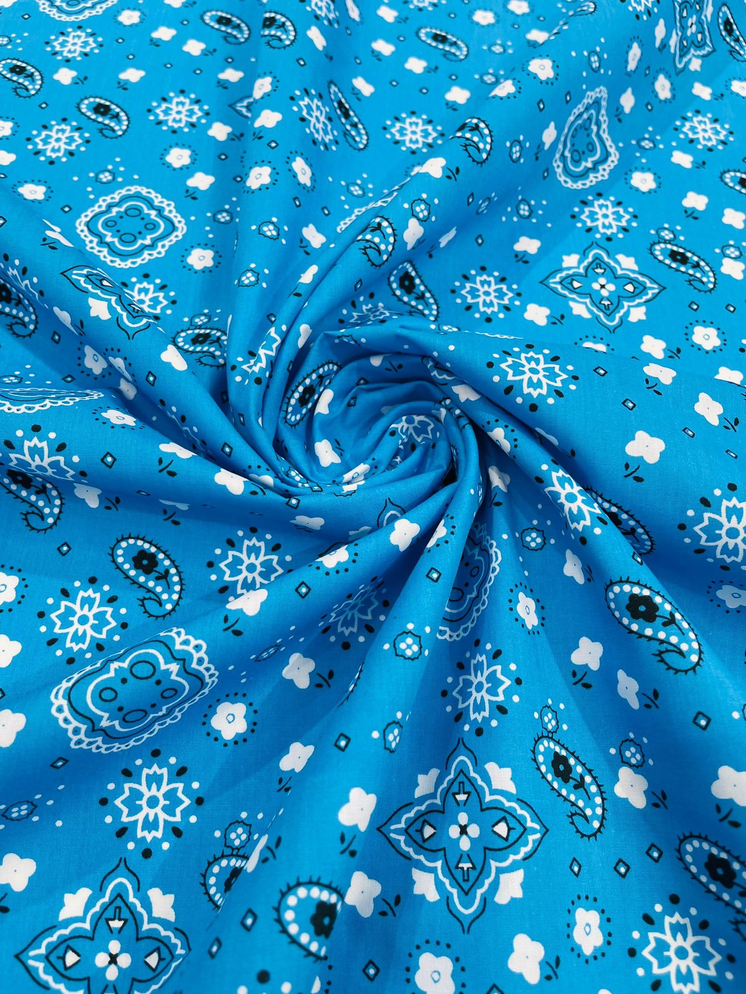 New Creations Fabric & Foam Inc, 60" Wide Bandana Print Poly Cotton Fabric by The Yard (Turquoise)