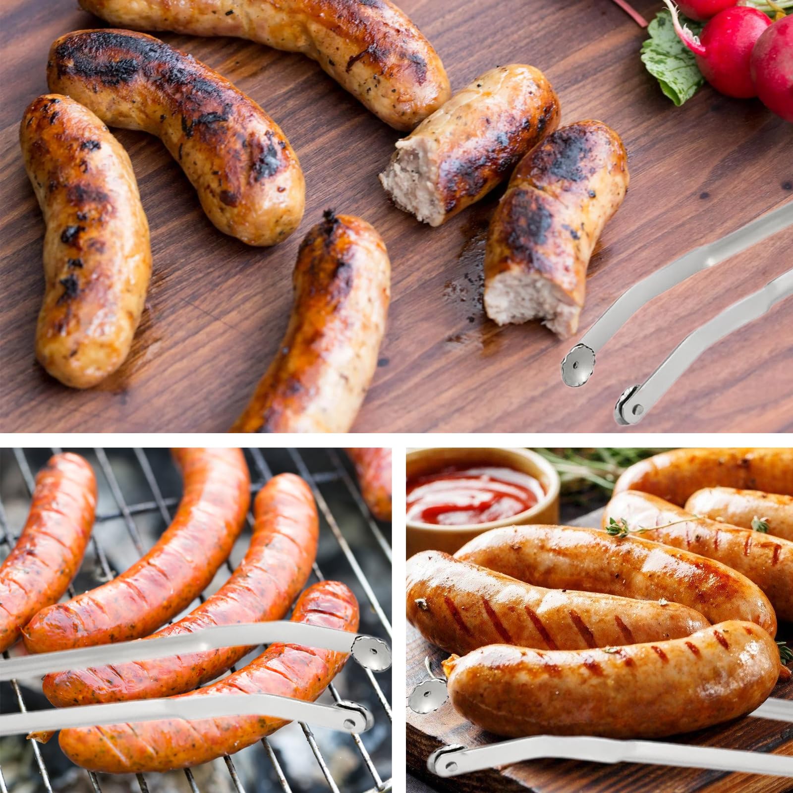 Pinces À Barbecue, Smavles Pince À Retourner Les Saucisses Pour Barbecue Pince Barbecue En Acier Inoxydable Pince À Retourner Les Saucisses Pour Retourner La Viande, Le Steak, Les Légumes