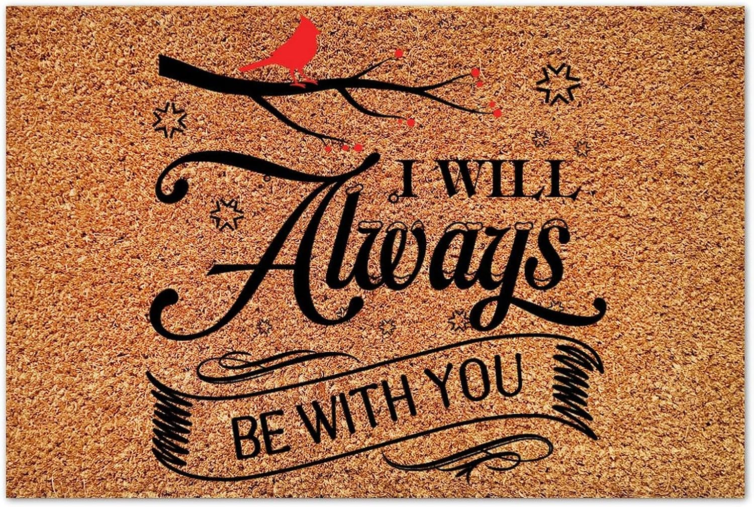Christmas Coir Doormat,Red Birds I Will Always Be with You Natural Coir Door Mat Non-Slip for Floor Entrance Indoor Outdoor Home Decor 16x24 Inch Rectangular Welcome Doormat Entry Coir Mat Rug