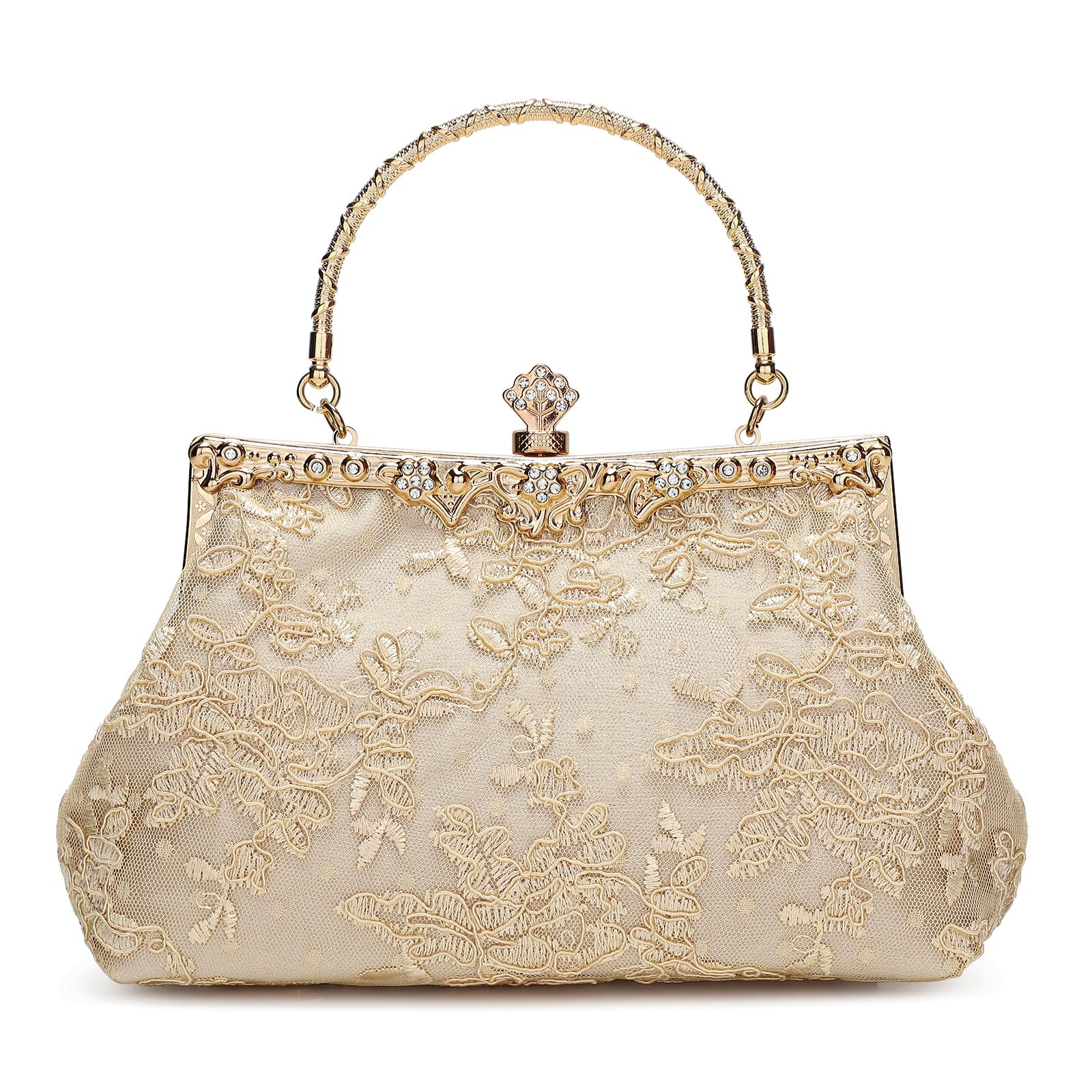 UBORSE 1920s Vintage Purse Embroidery Lace Floral Clutch Purse for Women Formal Evening Bag Handbag Wedding Bag