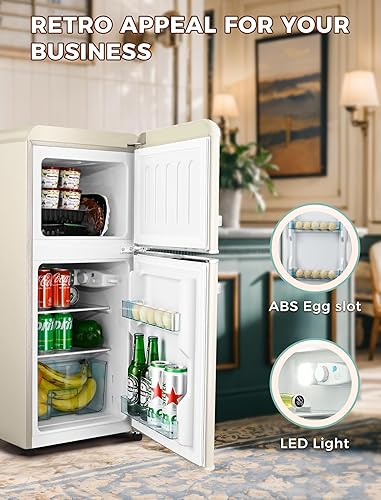 Miniatura 6 de Refrigerador de 3.2 pies cúbicos con congelador, refrigerador retro de 2 puertas con termostato de 7 niveles, estantes de vidrio extraíbles