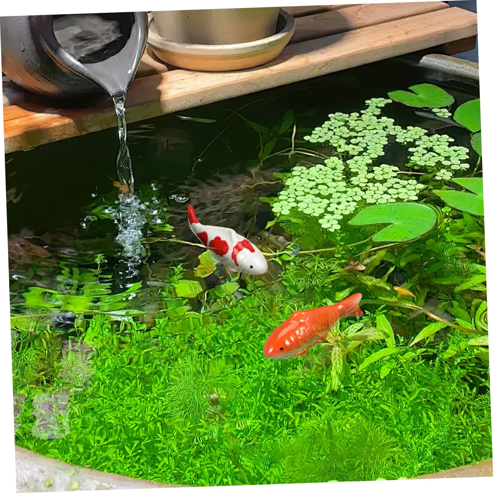 10 Stück Schwimmende Fische Deko Keramik Goldfische, Koi Fischfigur für Miniteich Balkon, Wasserdeko für Draußen, Landschaftsbau, Tier Ornament für Aquarium & Badewanne, 10x4cm