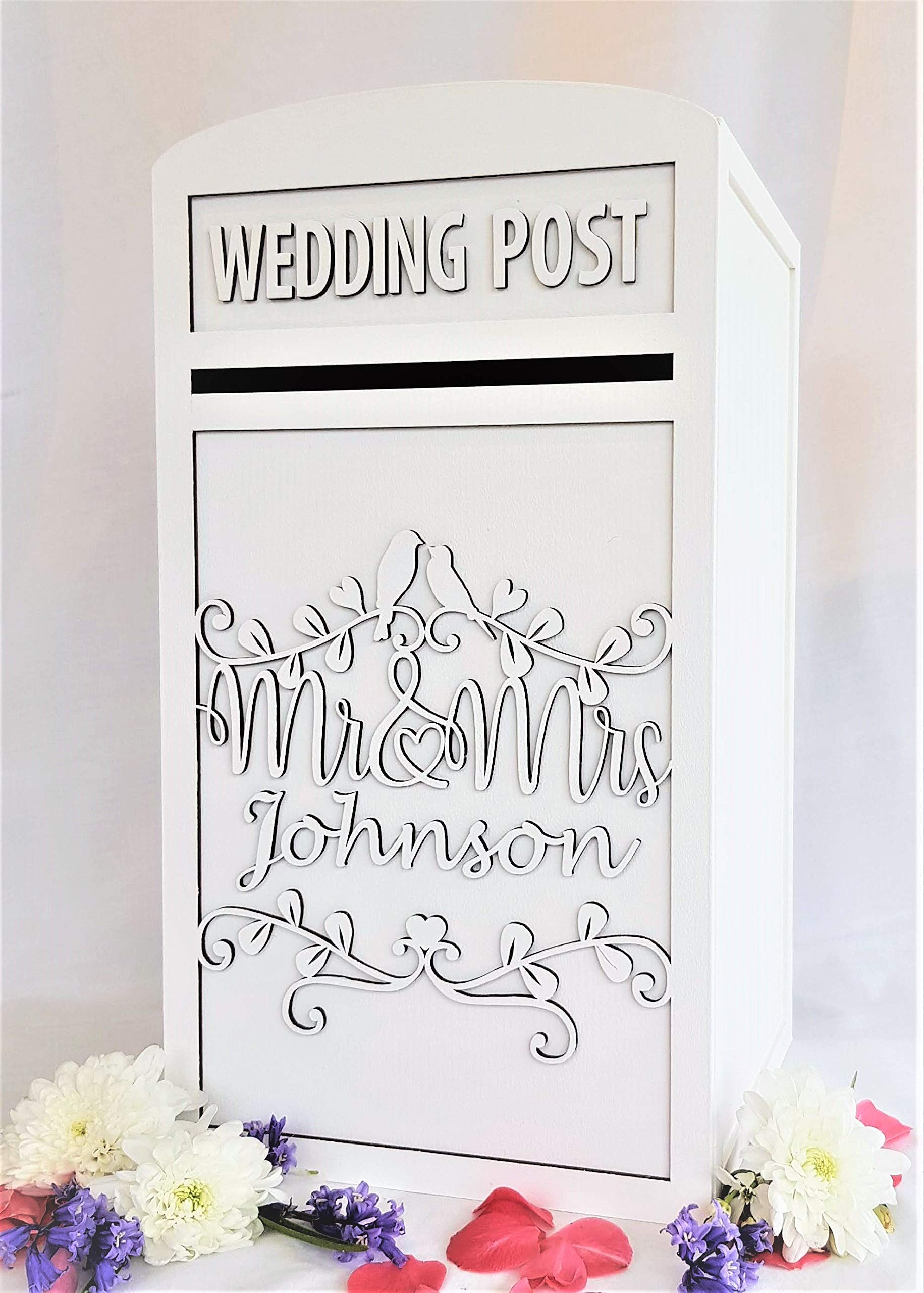 MR & MRS Personalised White Wedding Card Post Box Including Lock & Keys, Locking Wooden Wedding Cards Box, Large Royal Mail Card Postbox for Reception Party
