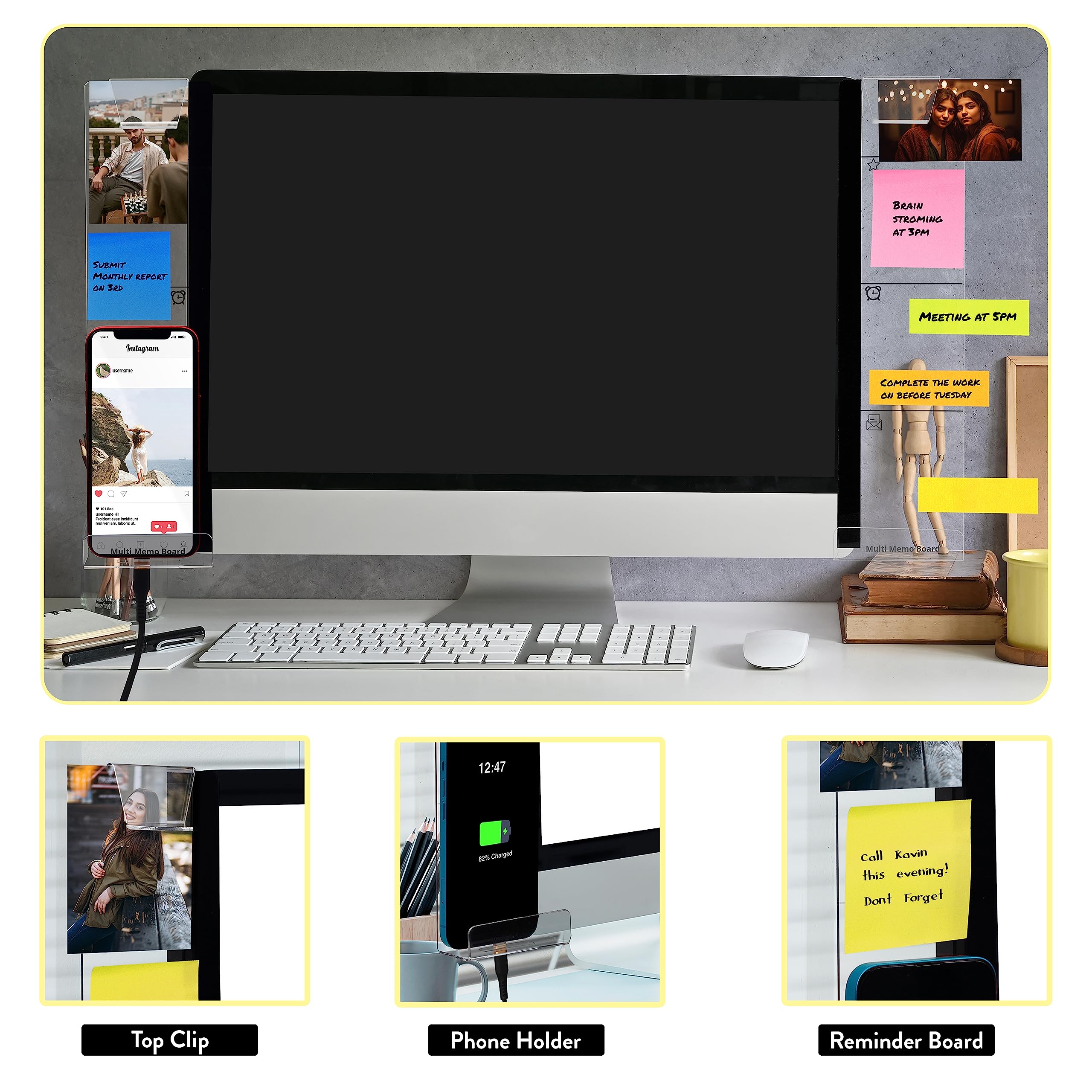 Screen Side Organizer Monitor Memo Board,Multifunction Sticky Note ...