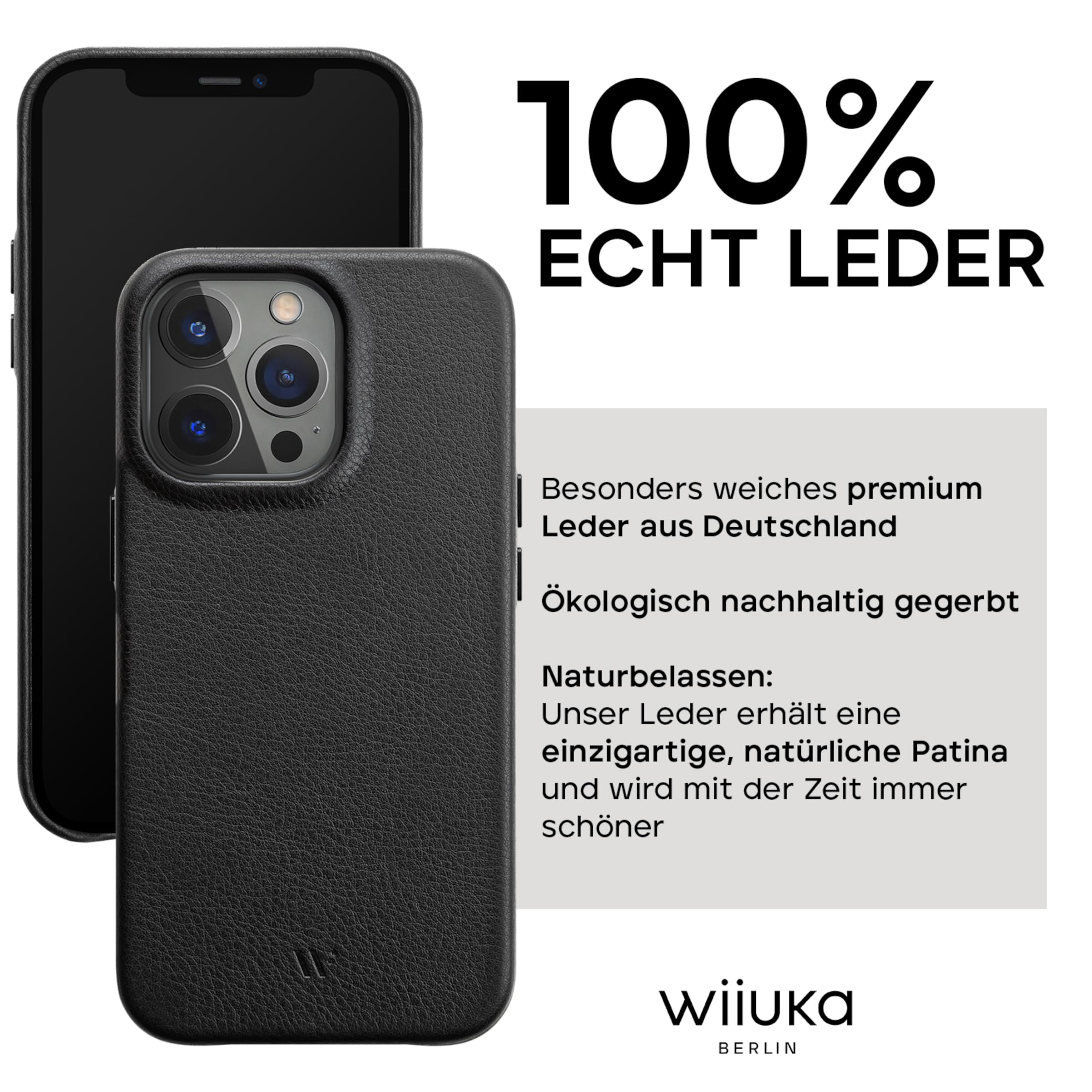 WIIUKA Case for iPhone 13 Pro Max, German Leather, Extra Thin, Premium Mobile Phone Case, Qi, Black - Image 2