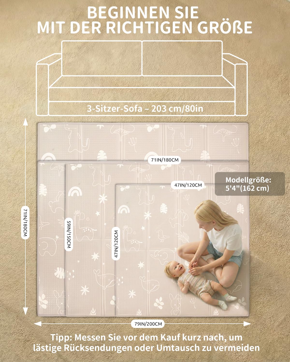 Joypony Krabbelmatte Baby, 150x180 CM Große Faltbare Spielmatte, Wasserdicht & Rutschfest, Baby Play Mat mit Tragetasche – Ideal für Babys & Kleinkinder-Wald