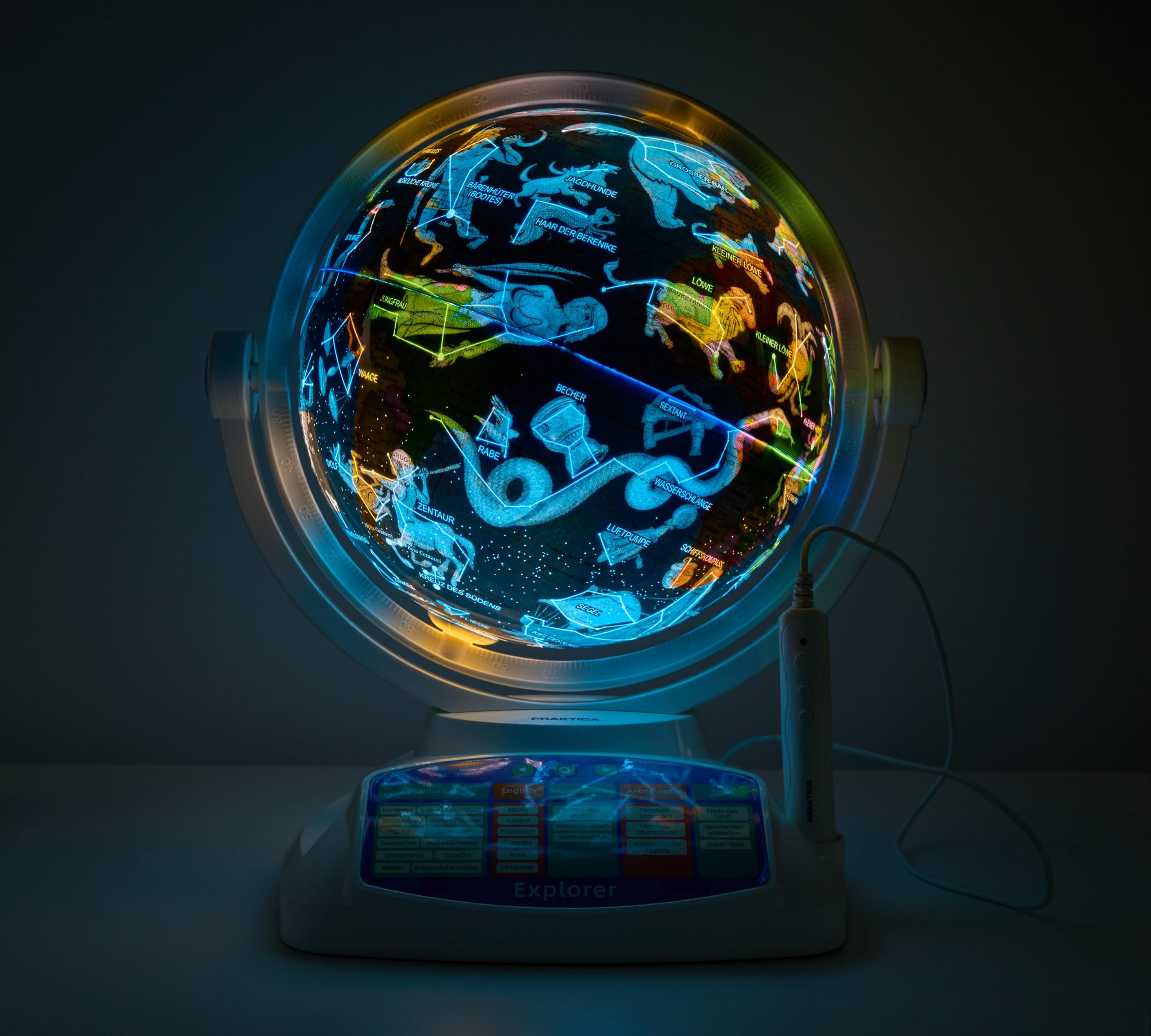 Interaktiver Globus für Kinder 23 cm mit Smart Stift, LED Licht & Augmented Reality – Lernspielzeug Deutsch mit 10.000+ Fakten über Länder, Tiere & Weltall – Geschenk ab 5 Jahren
