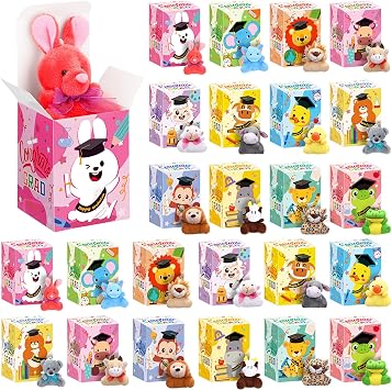 Foilswirl 24 Sets Mini Graduation Plush Animal Toys with Gifts Box Cute Stuffed Animal Graduation Gifts for 2026 Congrats Grad Exchange Rewards Party Favor Supplies