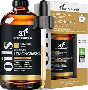 Artnaturals Lemongrass Essential Oil (4.0 Fl Oz / 118ml)- 100% Pure Therapeutic Grade - Premium Undiluted Lemon Grass Oil - for Diffuser - Aromatherapy